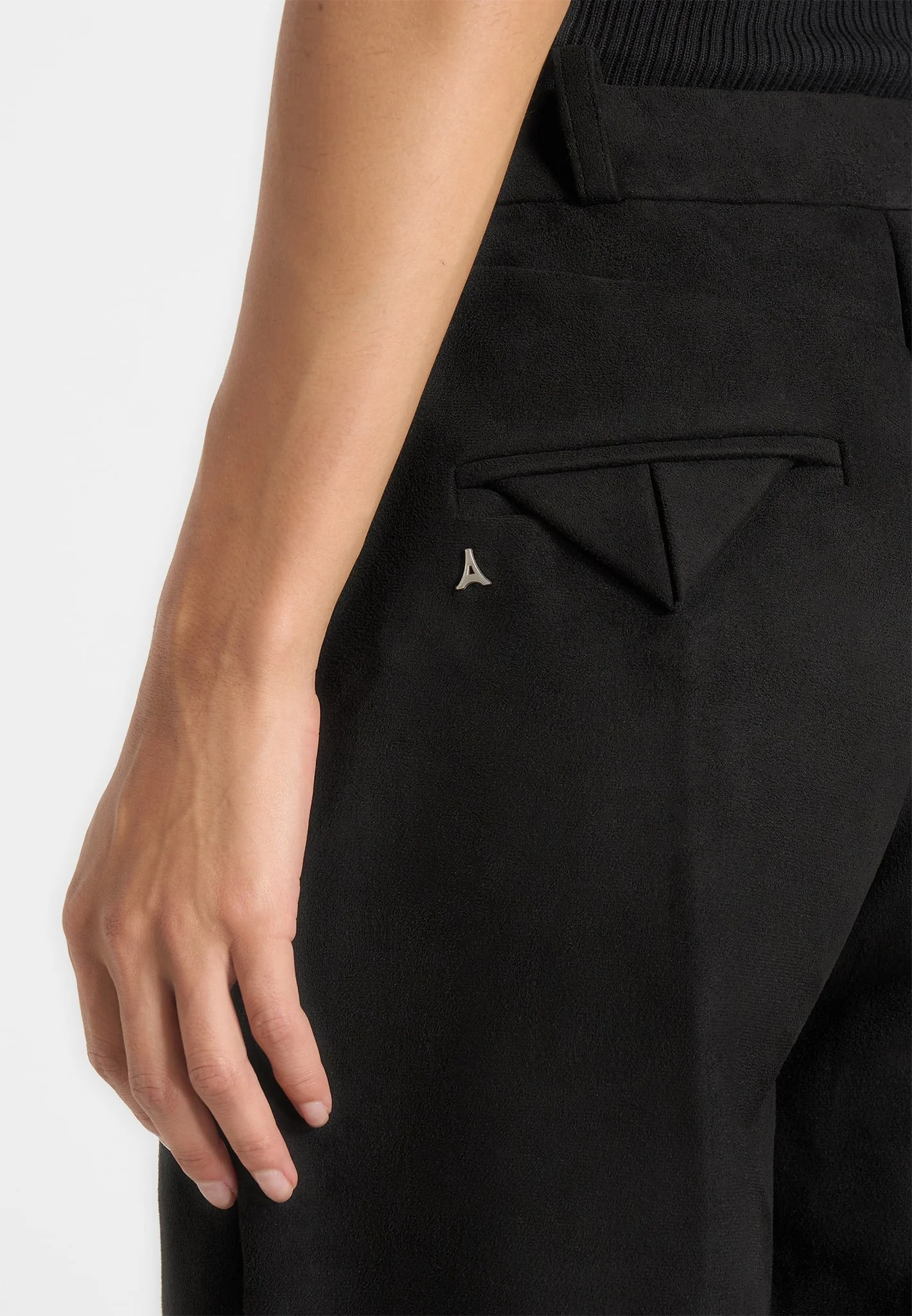 Solene - Suede Wide Leg Pleated Trousers - Black - Image 4