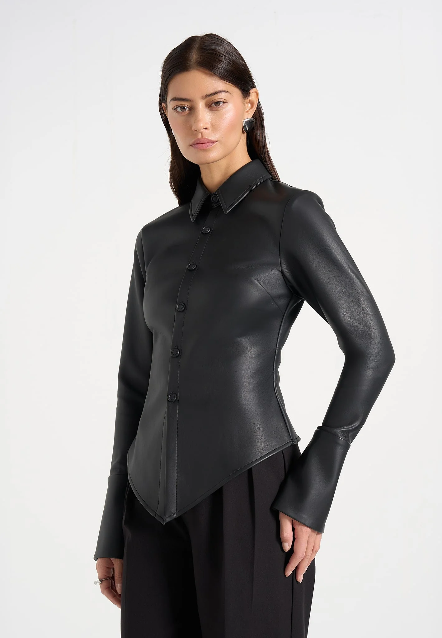 Sonia - Leather Cinch Shirt - Black - Image 2