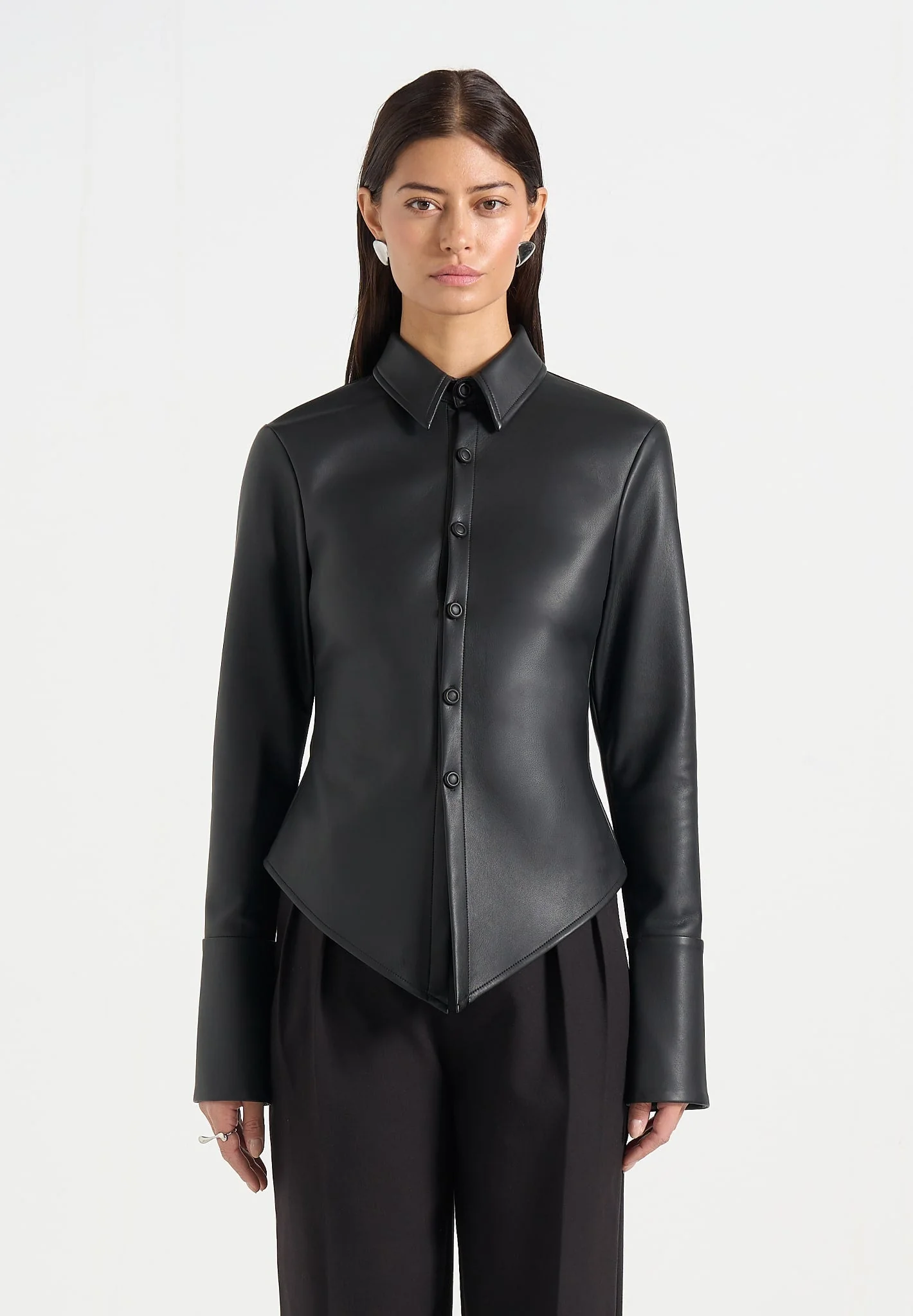 Sonia - Leather Cinch Shirt - Black - Image 4