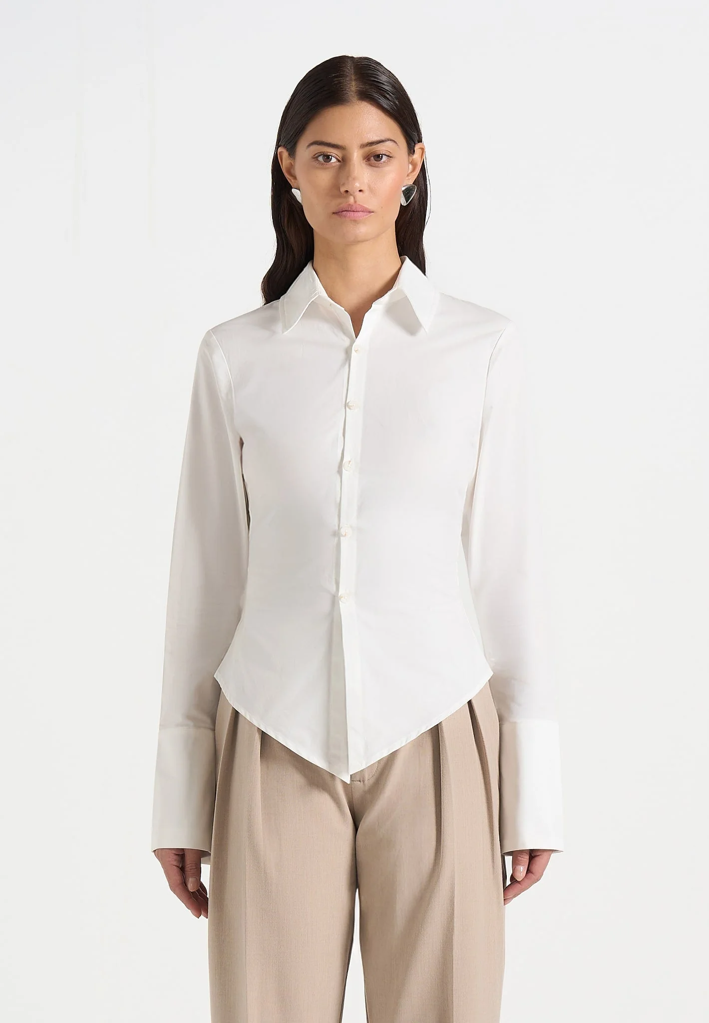 Sonia - Tailored Cotton Cinch Shirt - Off White - Image 5