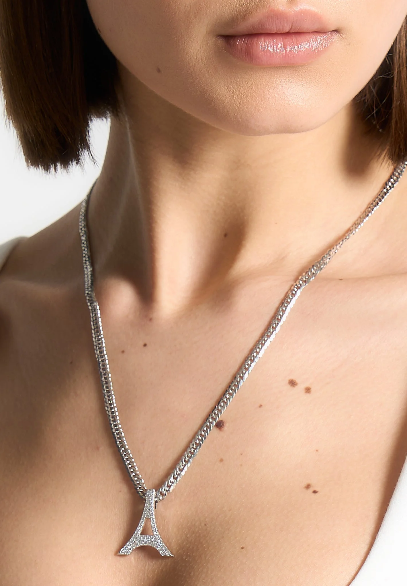 Sterling Silver Iced Eiffel Pendant Necklace - Silver - Image 7
