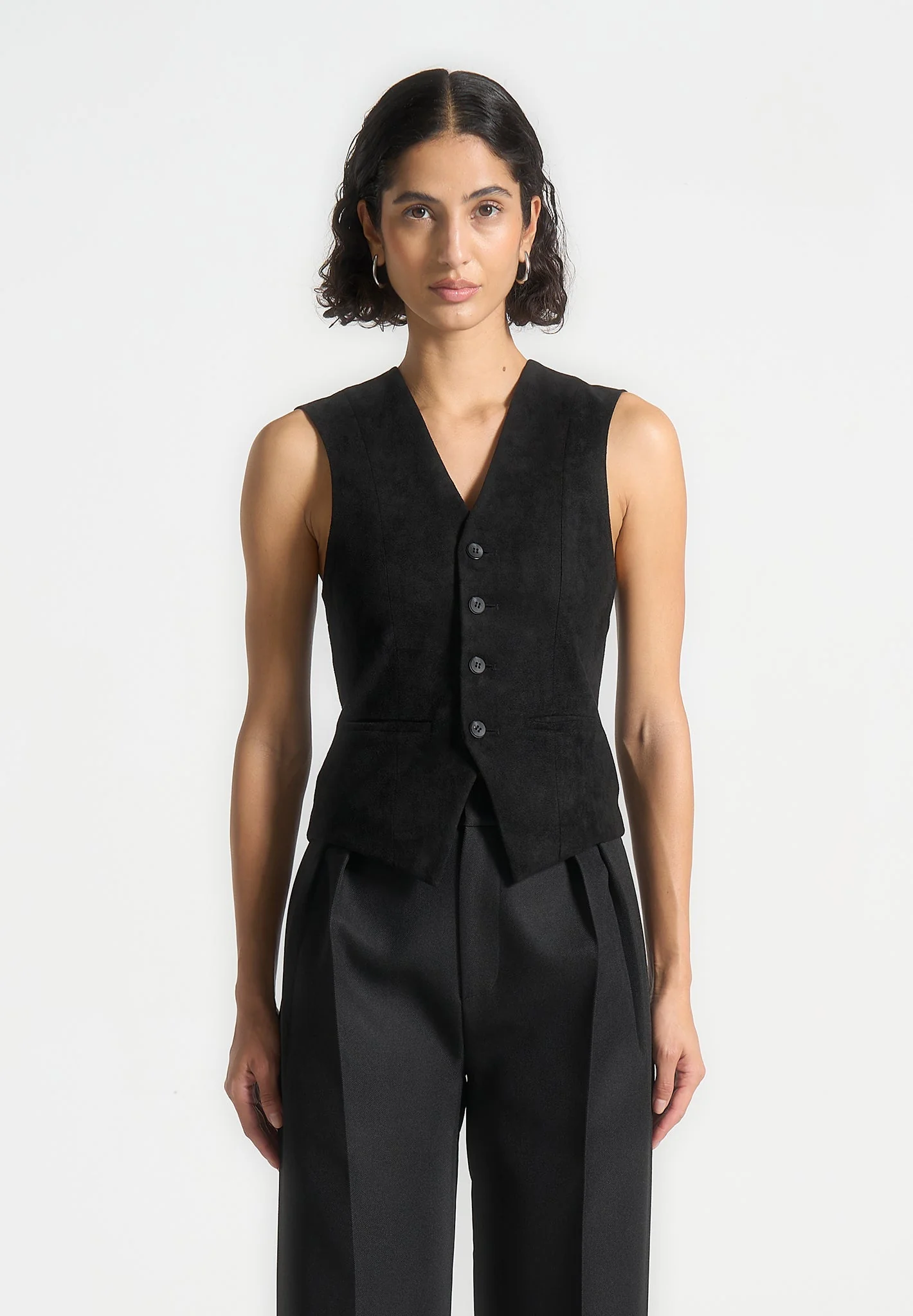 Christine - Suede Cinch Suit Vest - Black - Image 3