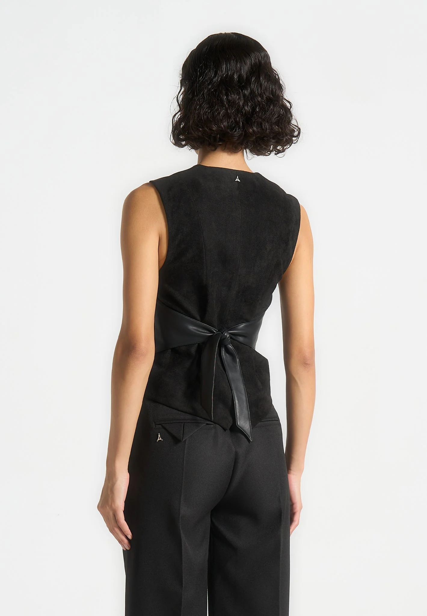 Christine - Suede Cinch Suit Vest - Black - Image 6