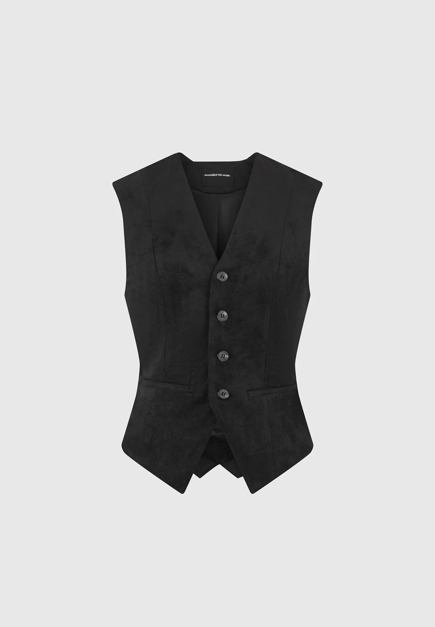 Christine - Suede Cinch Suit Vest - Black - Image 7