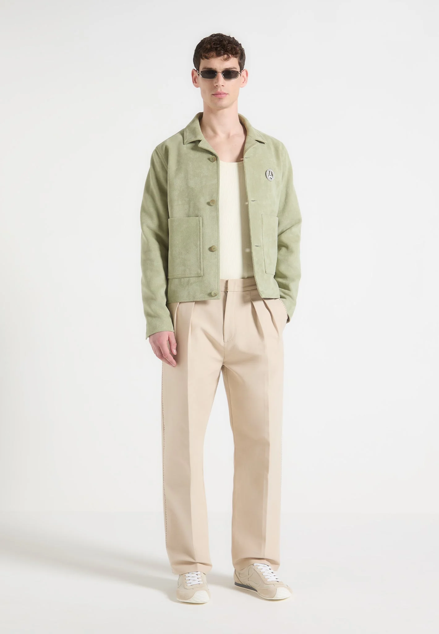 Michel - Suede Jacket with Revere Collar - Sage