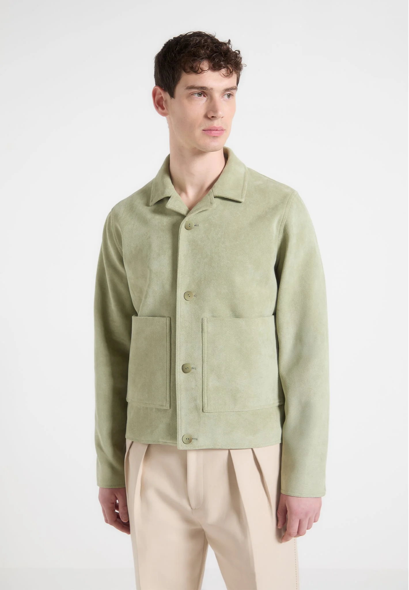 Michel - Suede Jacket with Revere Collar - Sage - Image 2