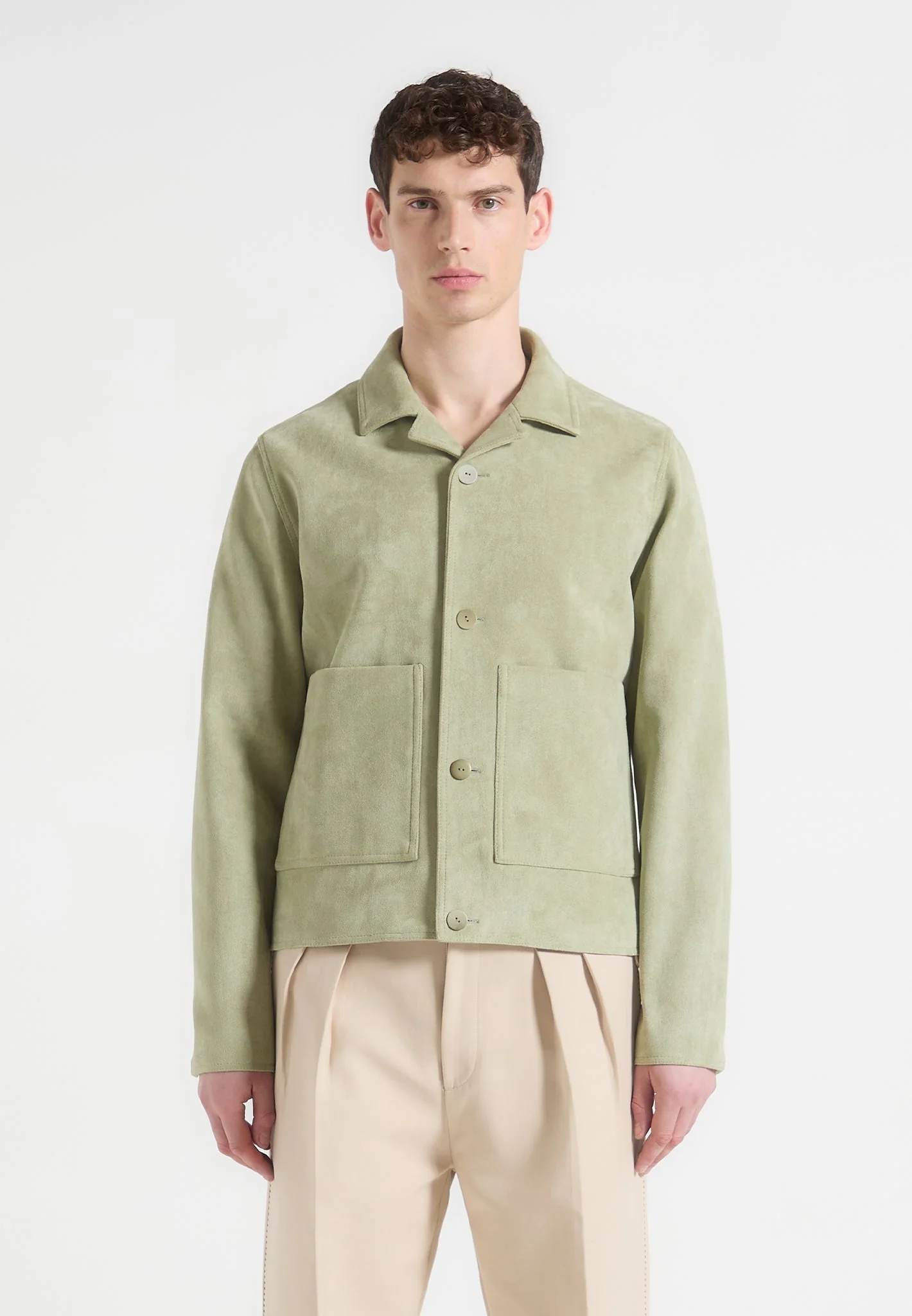 Michel - Suede Jacket with Revere Collar - Sage - Image 3