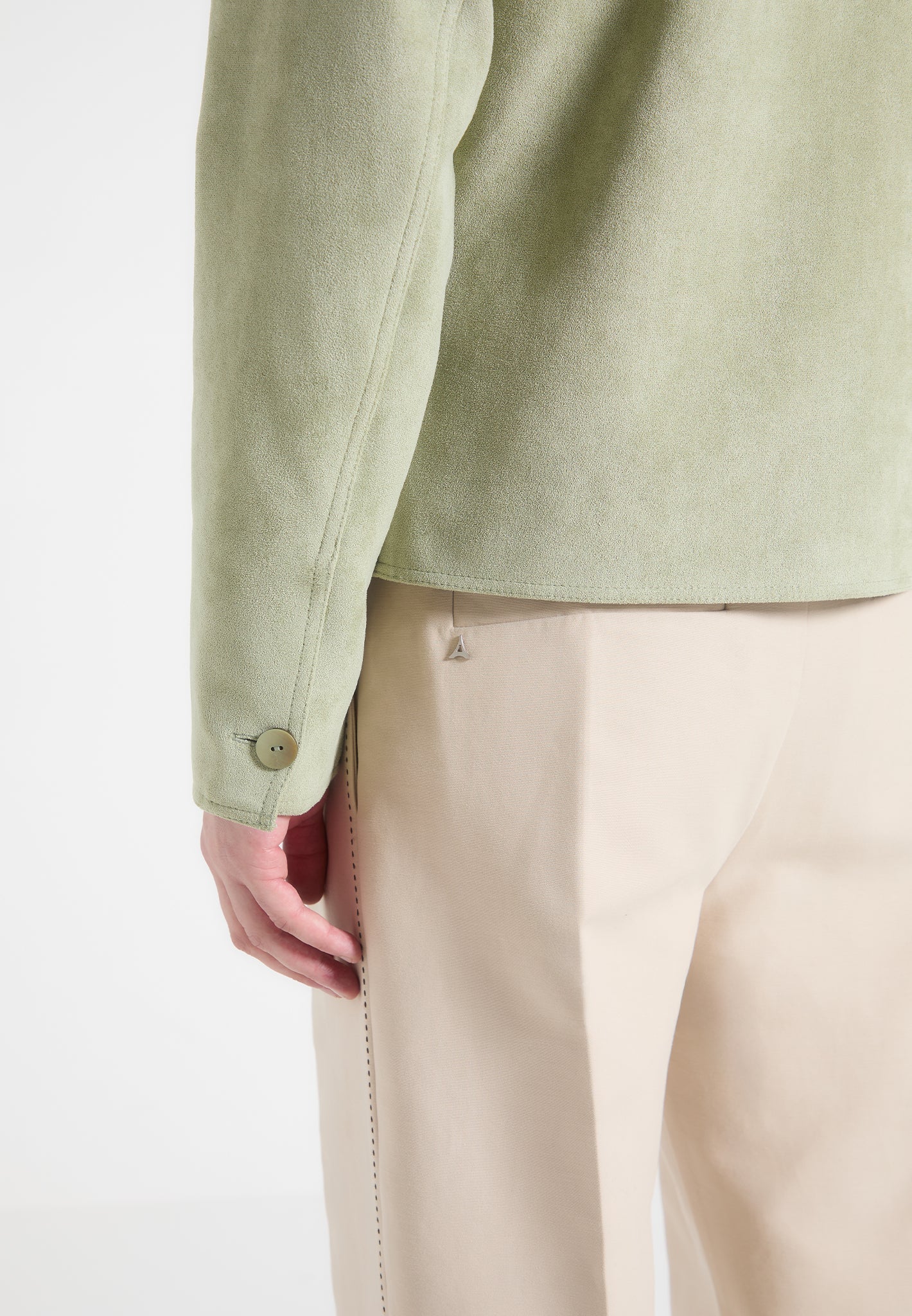 Michel - Suede Jacket with Revere Collar - Sage - Image 5