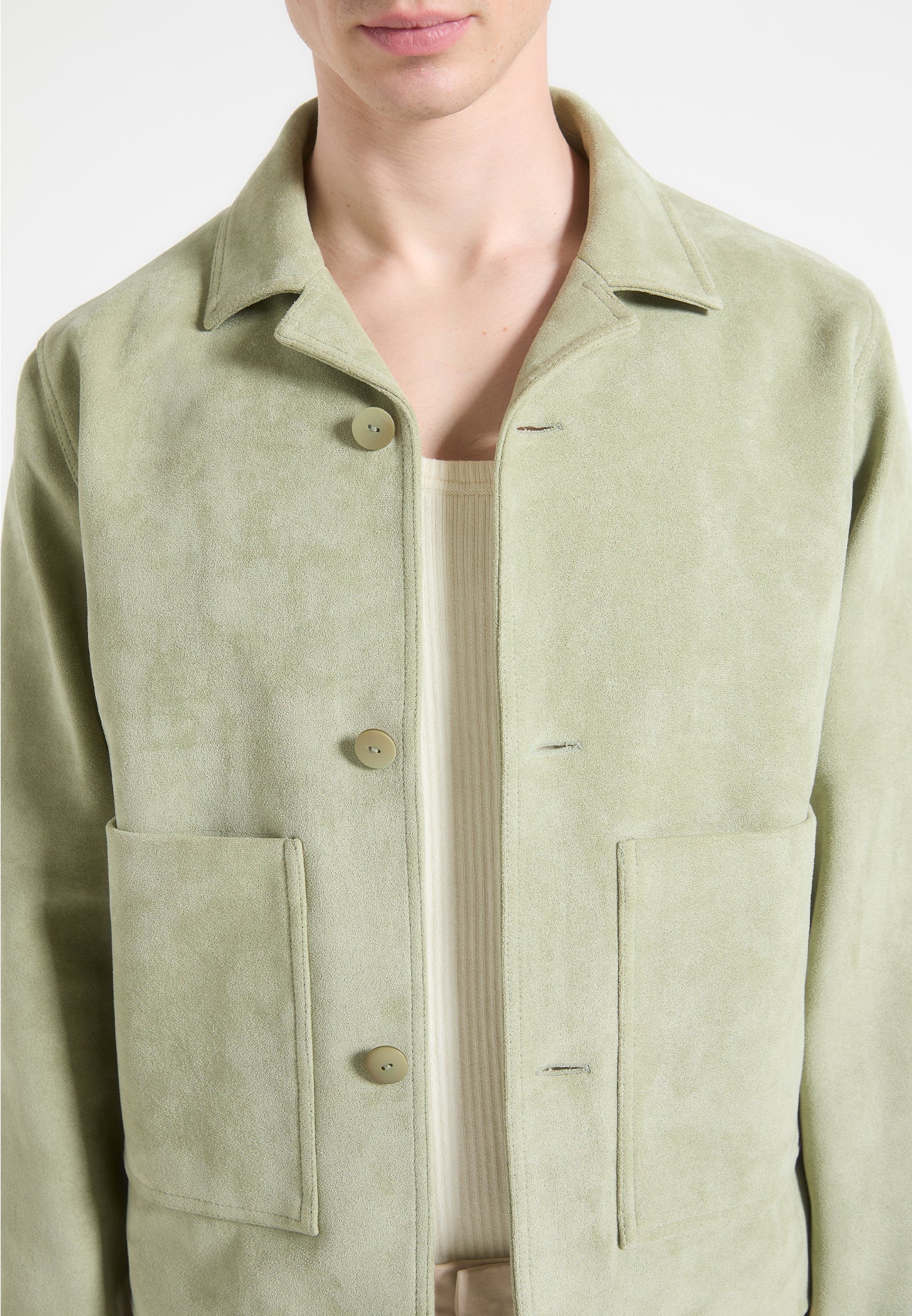 Michel - Suede Jacket with Revere Collar - Sage - Image 6