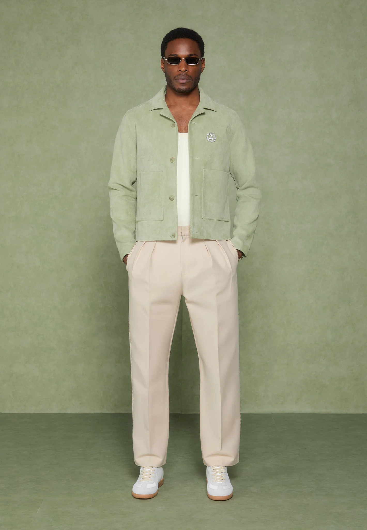 Michel - Suede Jacket with Revere Collar - Sage - Image 8