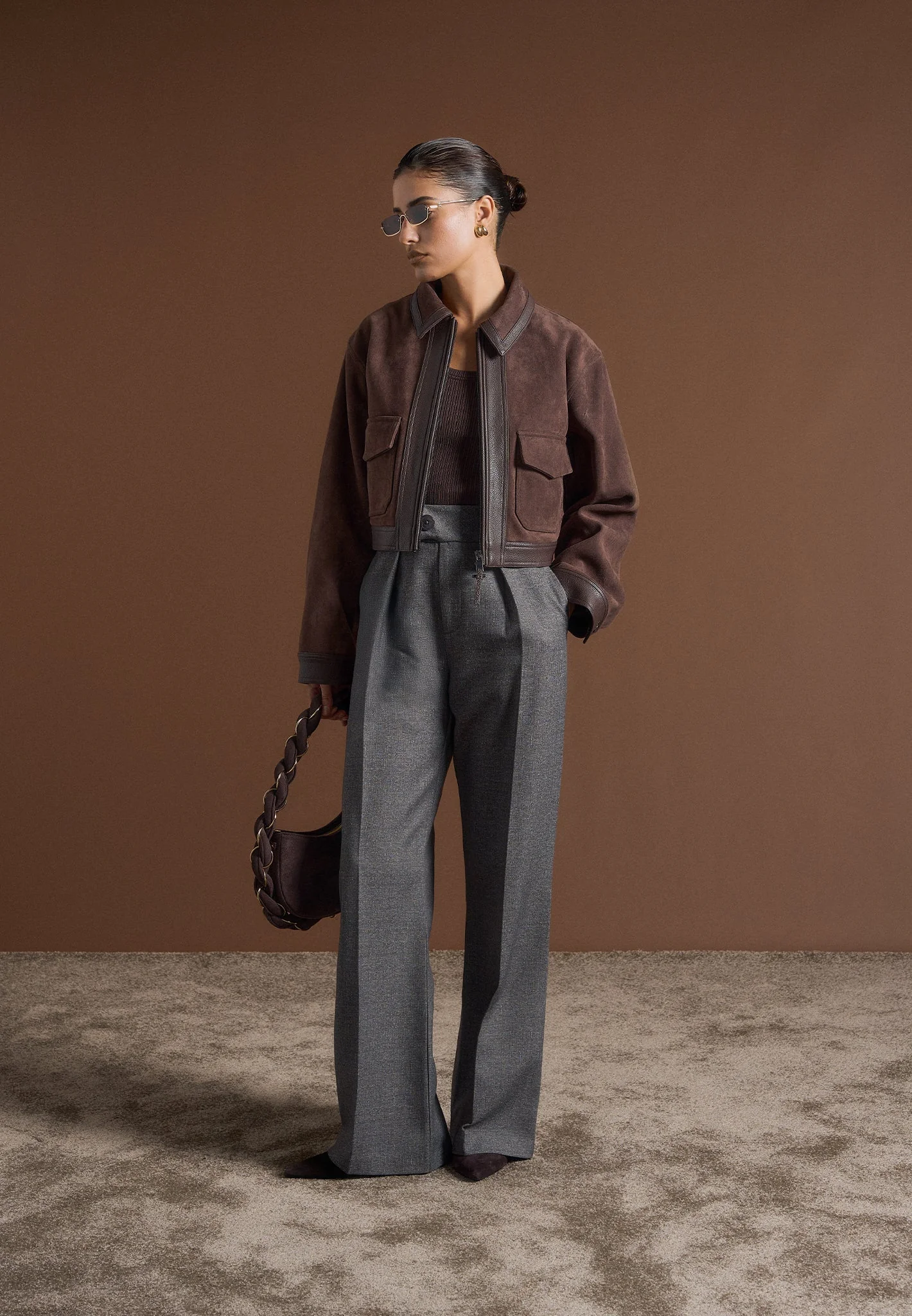 Denise - Suede & Pebbled Leather Jacket - Brown - Image 4