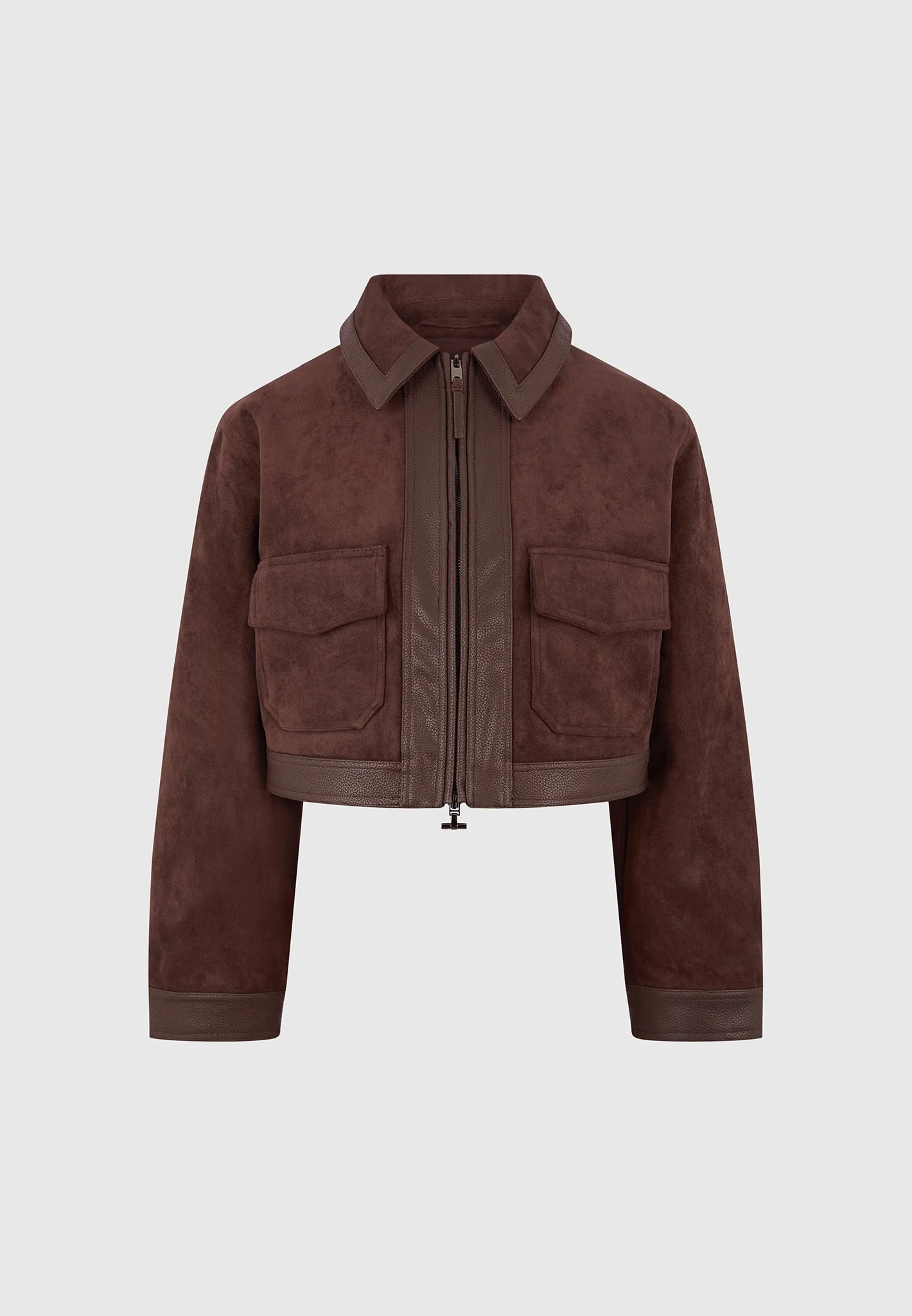 Denise - Suede & Pebbled Leather Jacket - Brown - Image 8