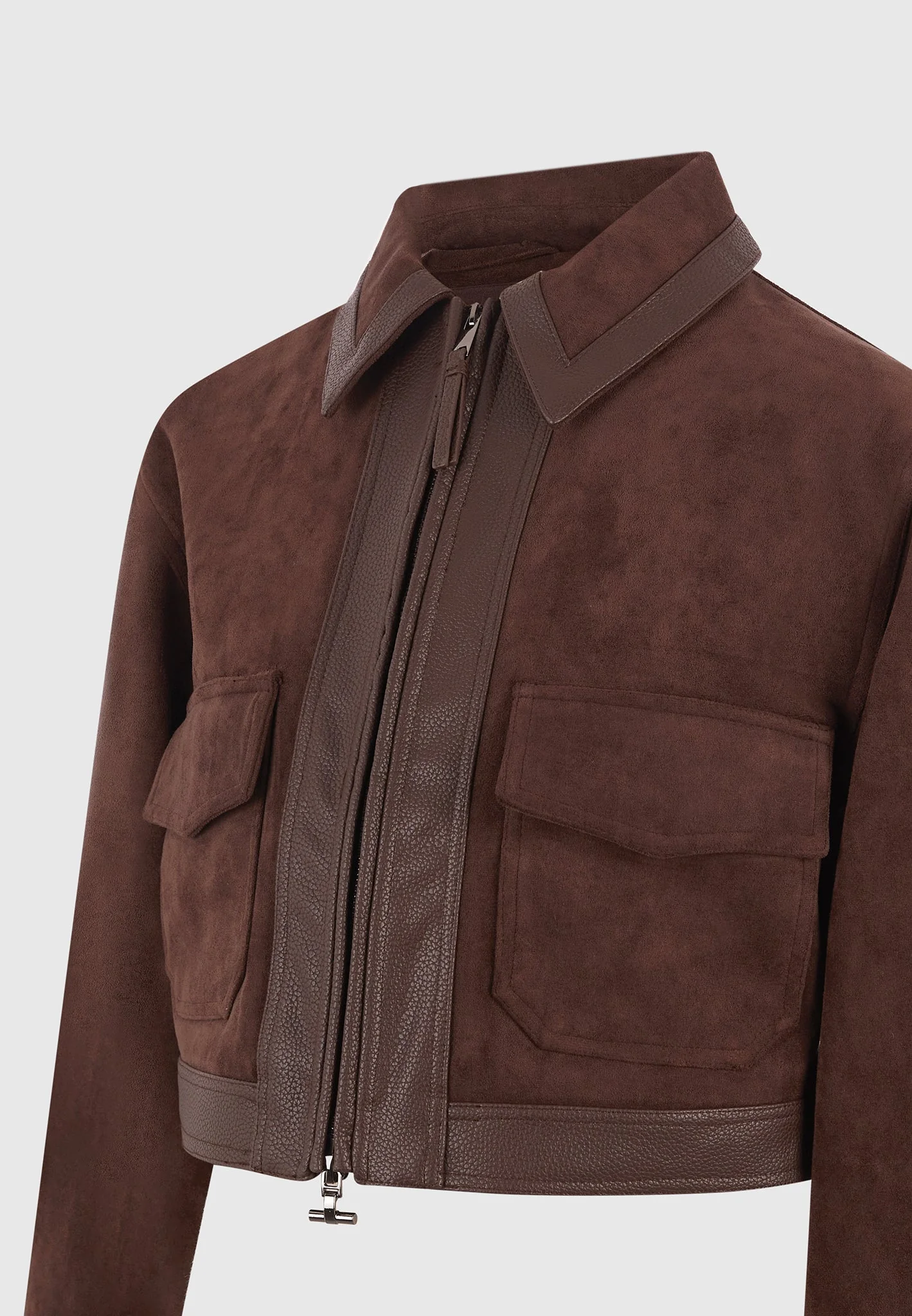 Denise - Suede & Pebbled Leather Jacket - Brown - Image 9