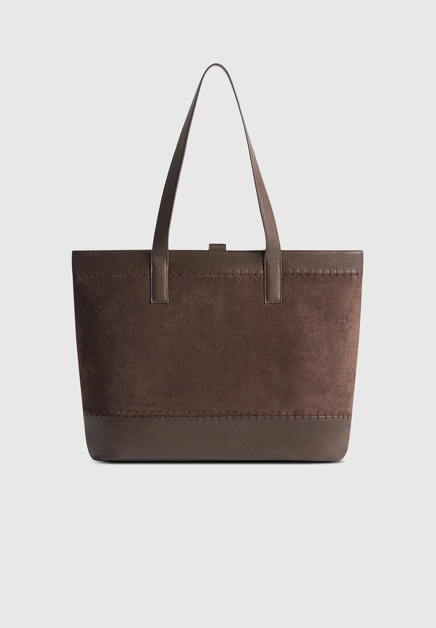 Nicolas - Suede & Pebbled Leather Whipstitch Tote Bag - Brown - Image 4