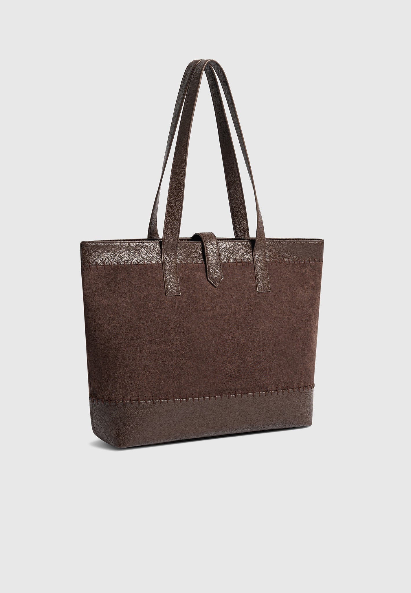 Nicolas - Suede & Pebbled Leather Whipstitch Tote Bag - Brown - Image 5