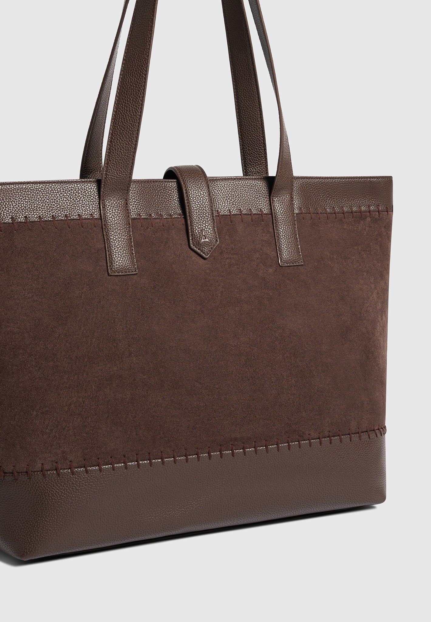 Nicolas - Suede & Pebbled Leather Whipstitch Tote Bag - Brown - Image 6