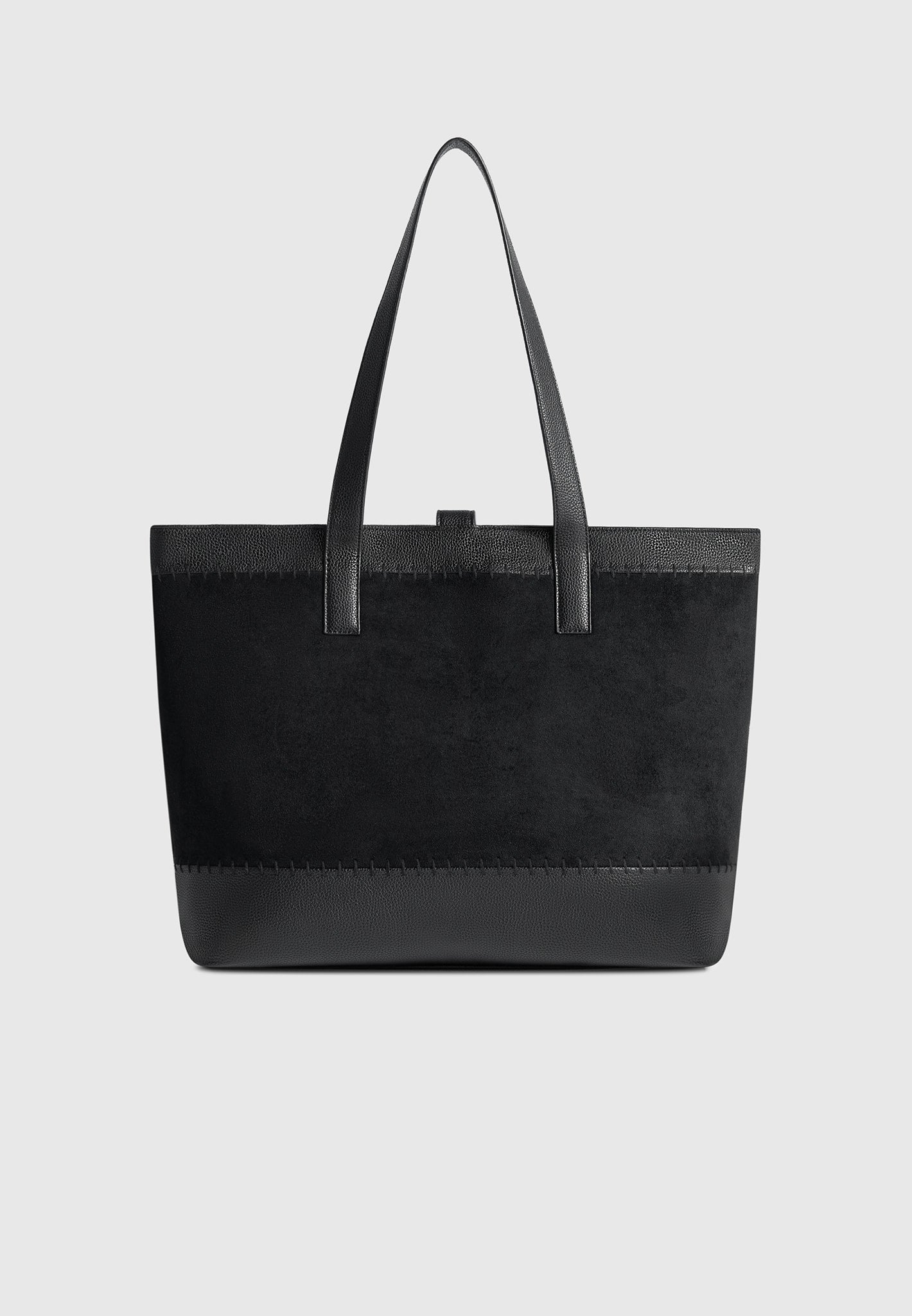 Nicolas - Suede & Pebbled Leather Whipstitch Tote Bag - Black - Image 4