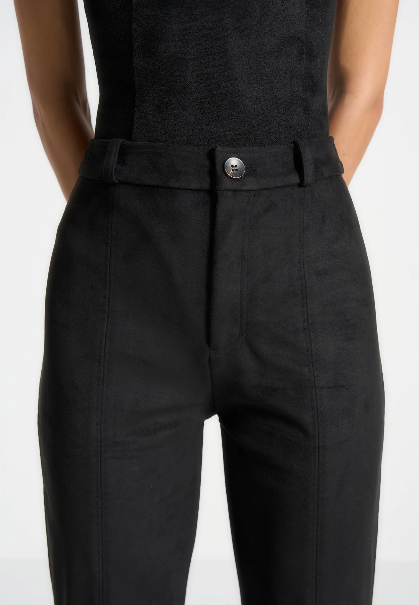 Suede Straight Leg Trousers - Black - Image 4