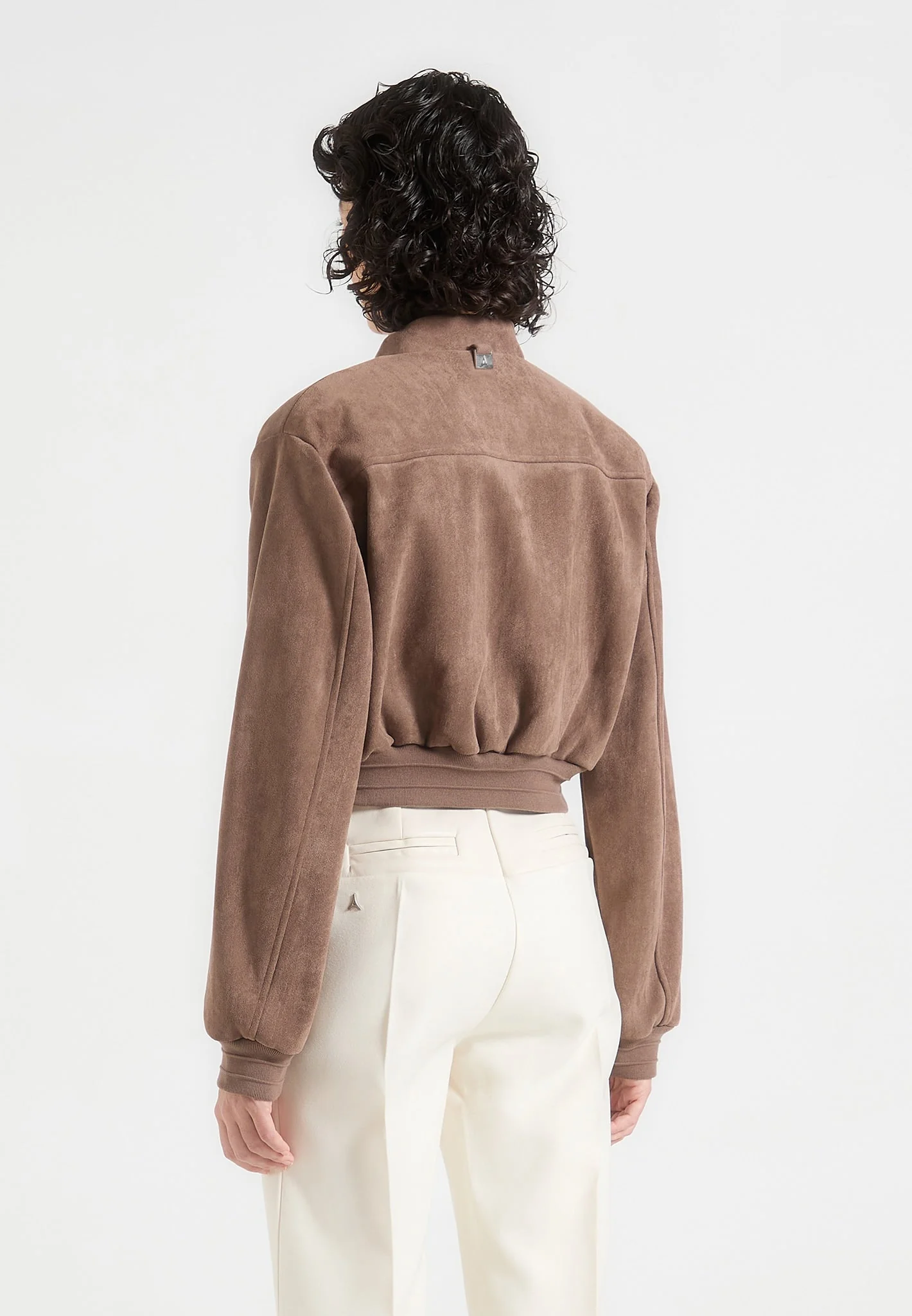 Monique - Suede Wide Shoulder Bomber Jacket - Taupe - Image 5