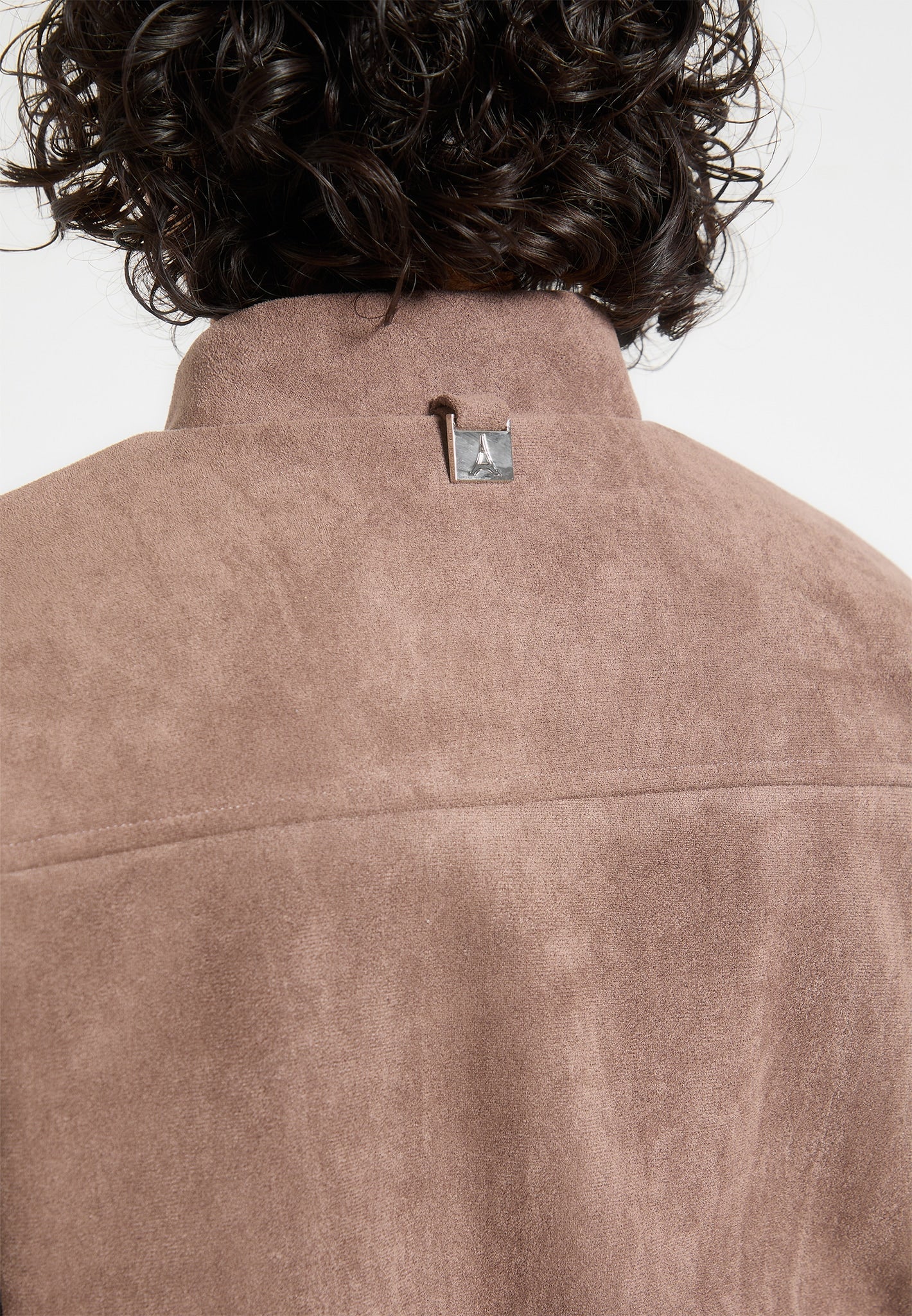 Monique - Suede Wide Shoulder Bomber Jacket - Taupe - Image 7