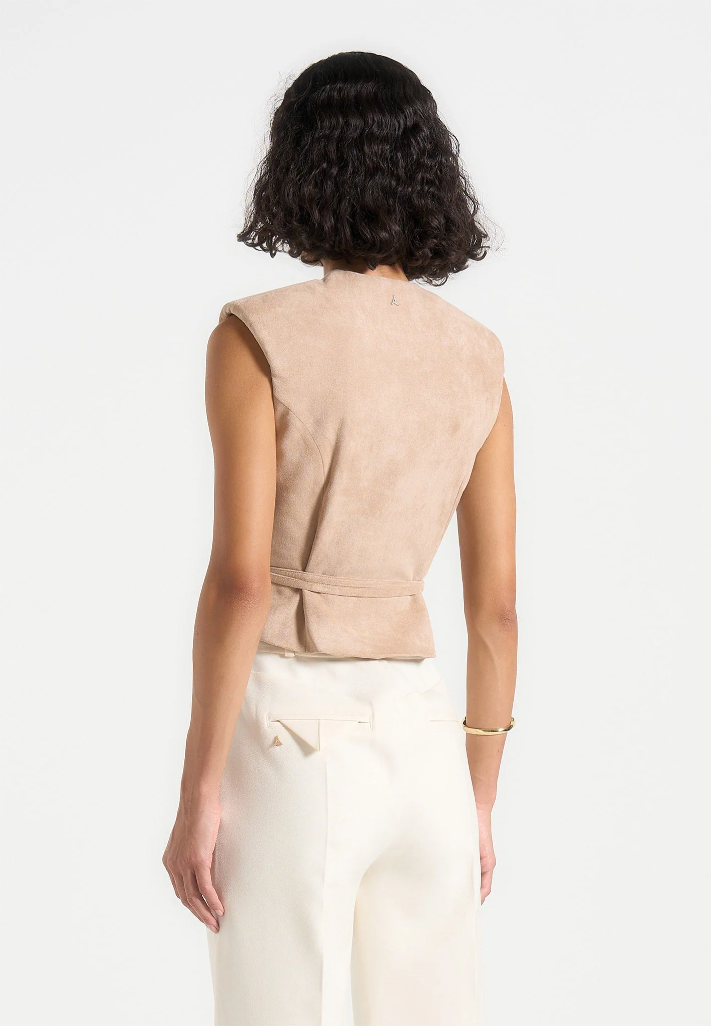Jeanne - Suede Wrap Suit Vest with Belt - Taupe - Image 4