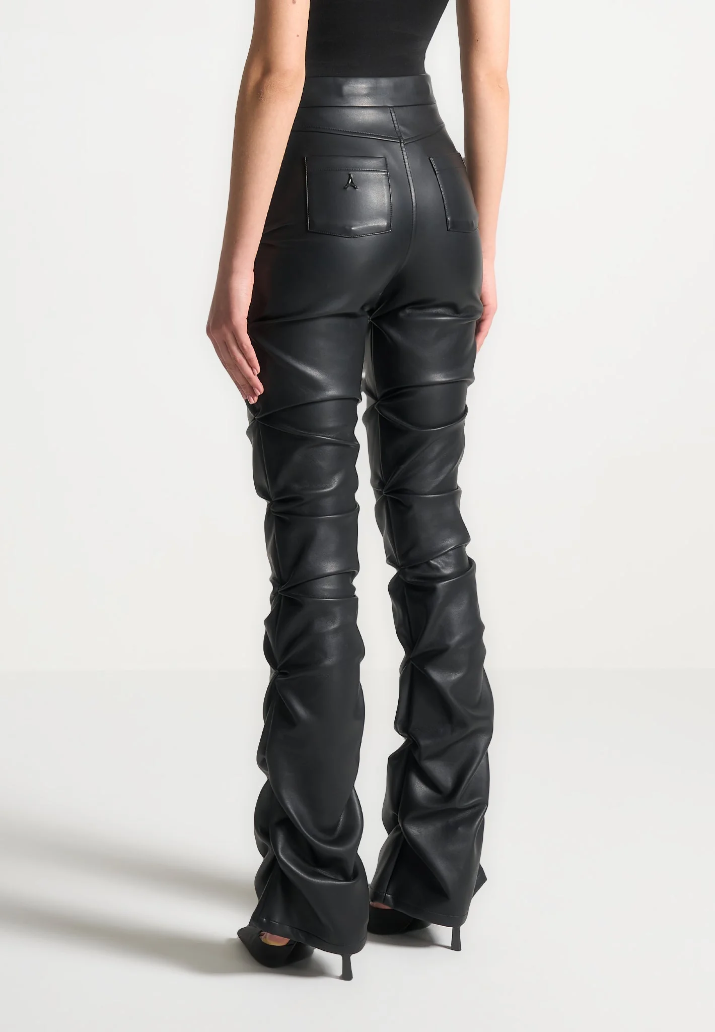 Caroline - Tacked Leather Fit & Flare Trousers - Black - Image 3