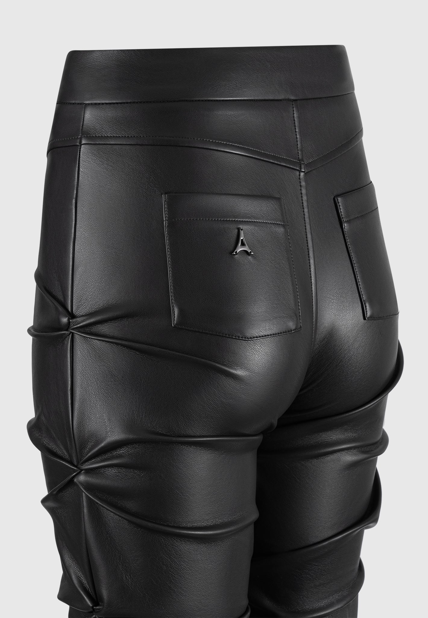 Caroline - Tacked Leather Fit & Flare Trousers - Black - Image 5