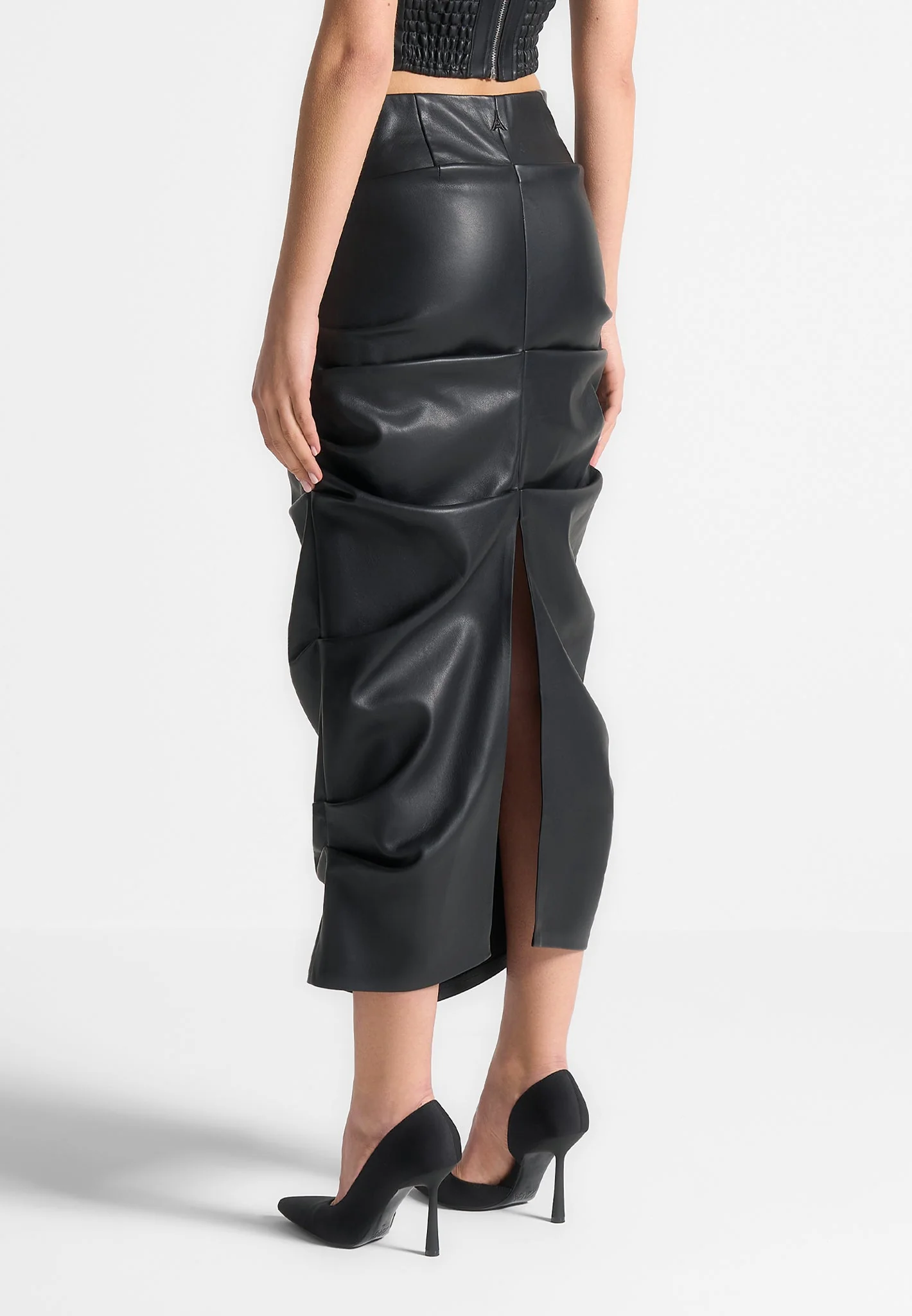 Tacked Leather Midaxi Skirt - Black - Image 4