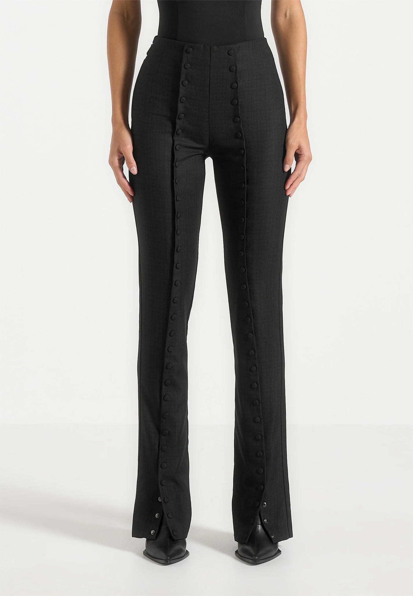 Therese - Tailored Button Detail Trousers - Black - Image 6