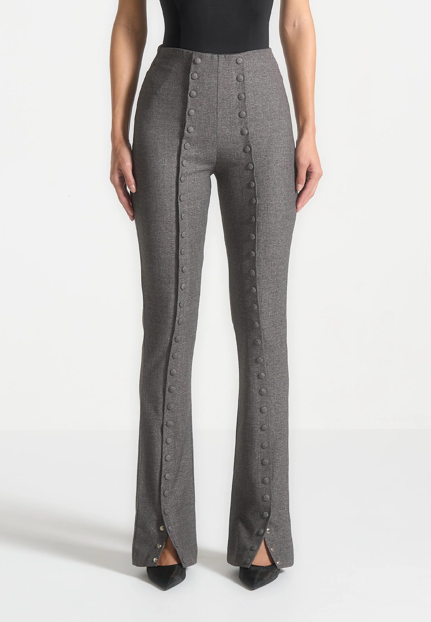 Therese - Tailored Button Detail Trousers - Dark Grey - Image 4