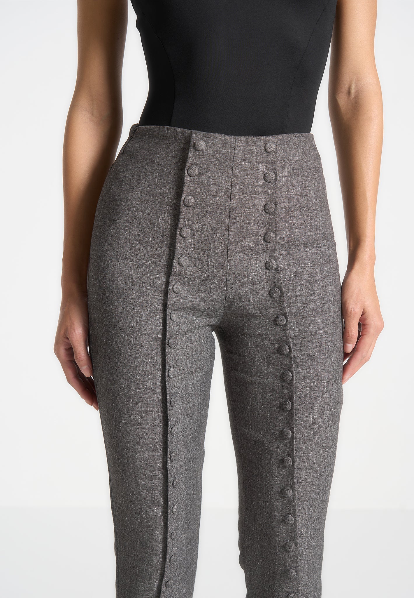 Therese - Tailored Button Detail Trousers - Dark Grey - Image 5