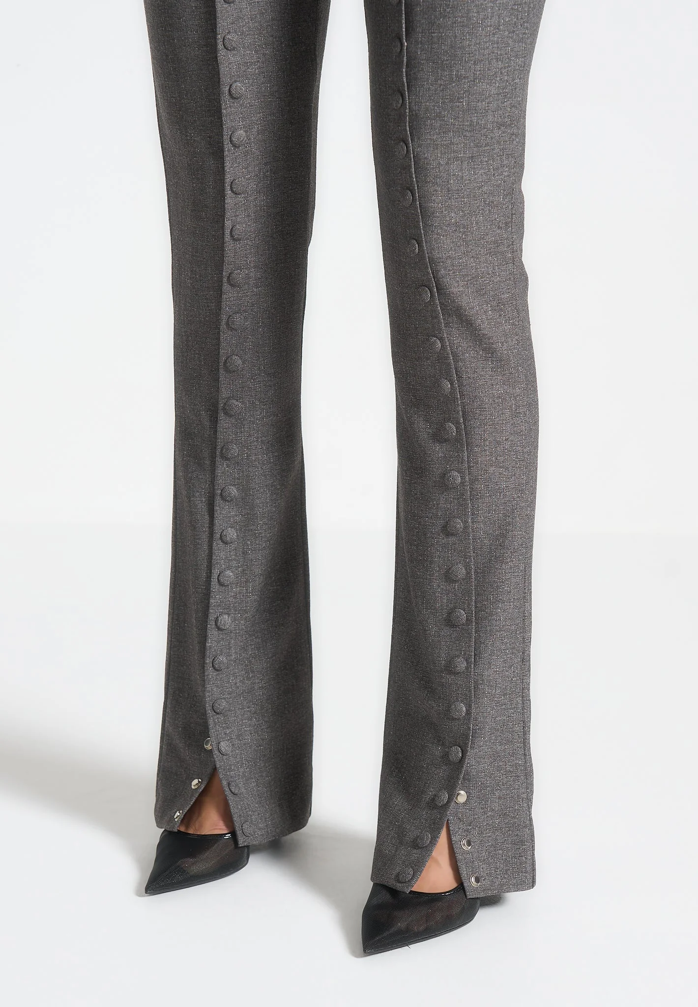 Therese - Tailored Button Detail Trousers - Dark Grey - Image 7