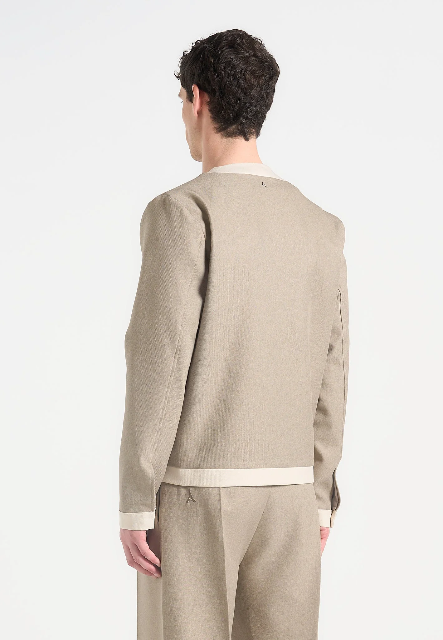Clovis - Tailored Cardigan with Contrast Placket - Beige - Image 3