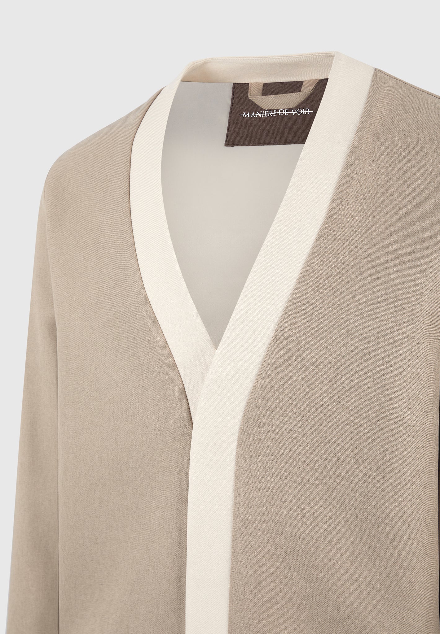 Clovis - Tailored Cardigan with Contrast Placket - Beige - Image 6