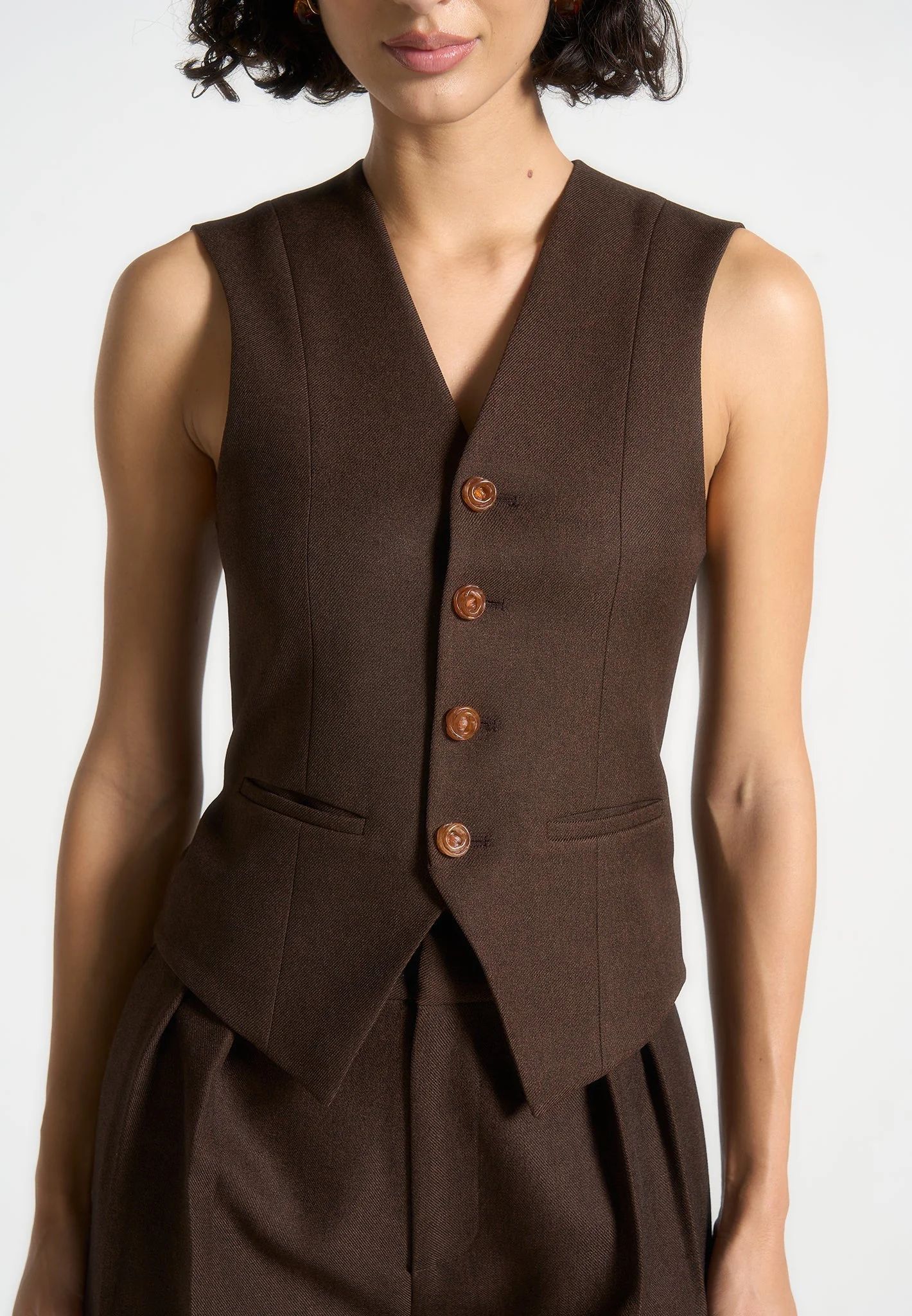 Christine - Tailored Cinch Suit Vest - Brown - Image 3