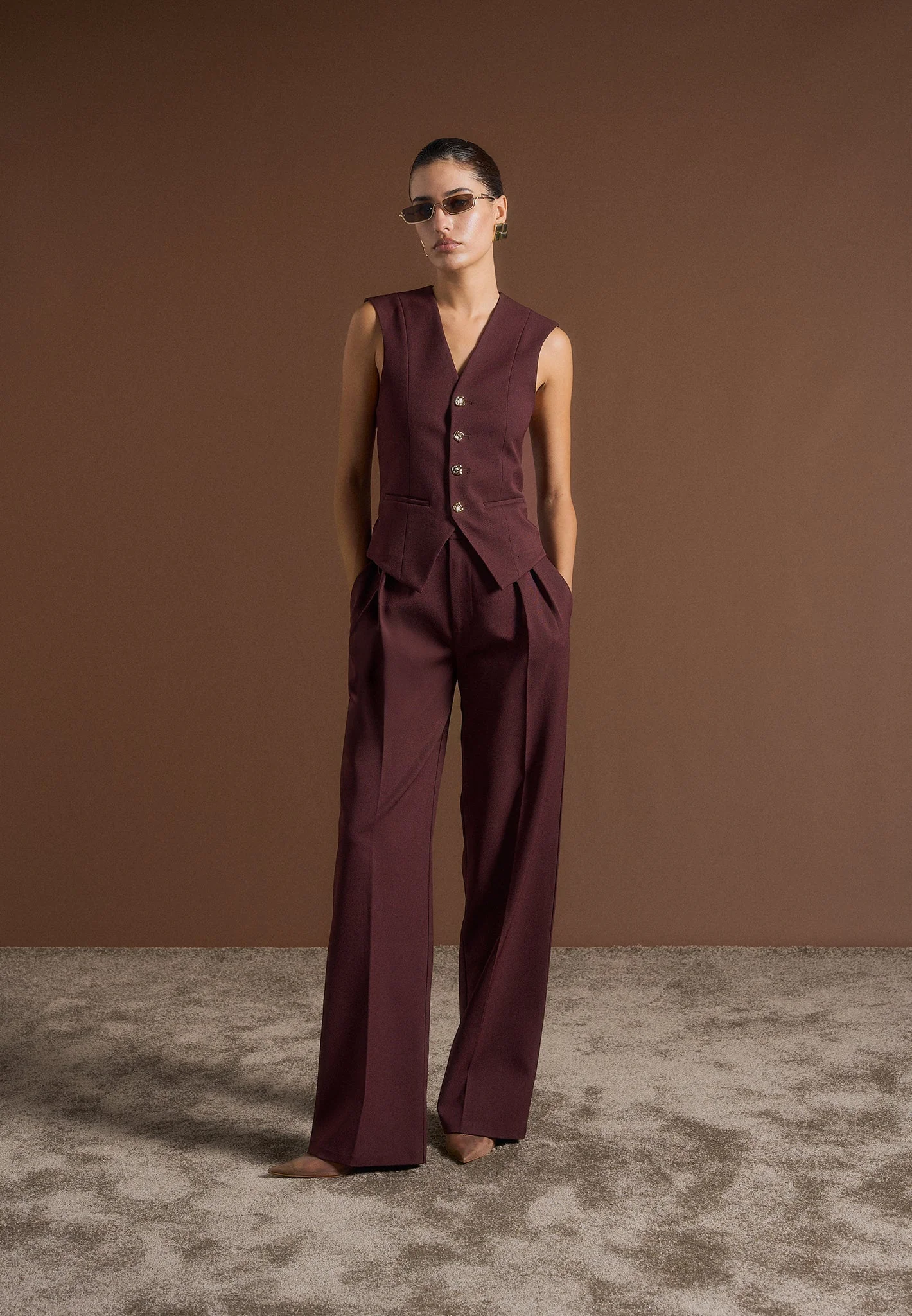 Christine - Tailored Cinch Suit Vest - Wine Red - Image 4