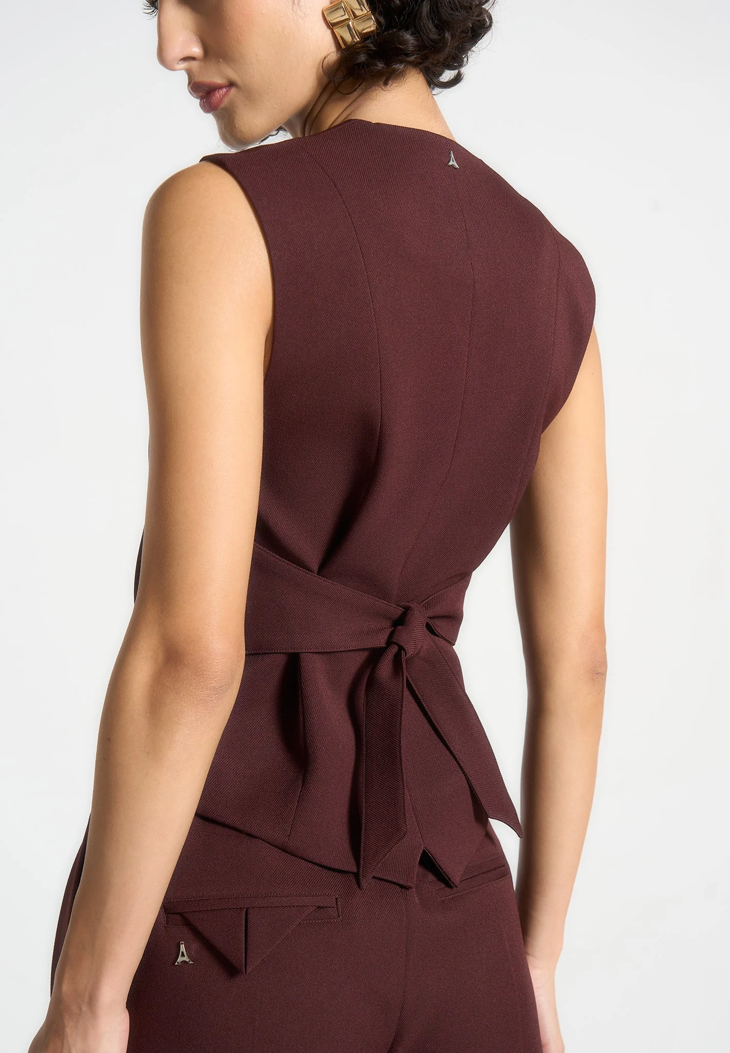 Christine - Tailored Cinch Suit Vest - Wine Red - Image 5