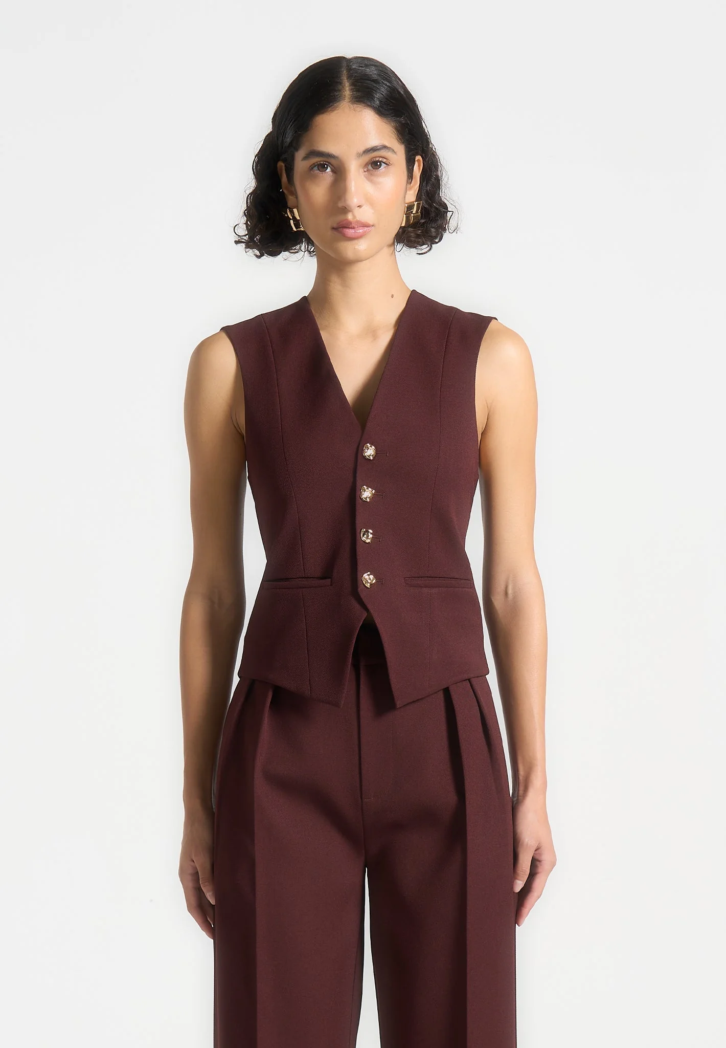 Christine - Tailored Cinch Suit Vest - Wine Red - Image 6