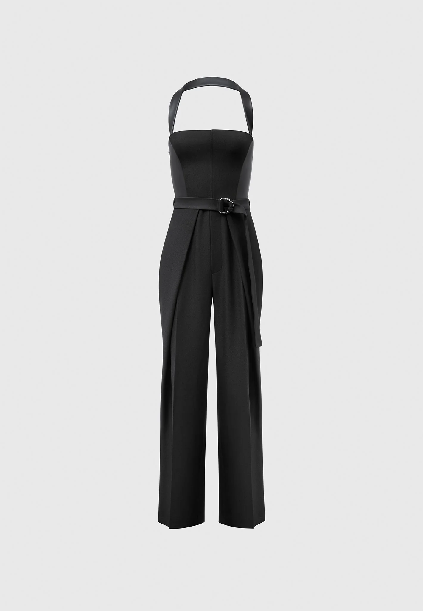 Sabine - Tailored Pleat Jumpsuit with Belt - Black - Image 3