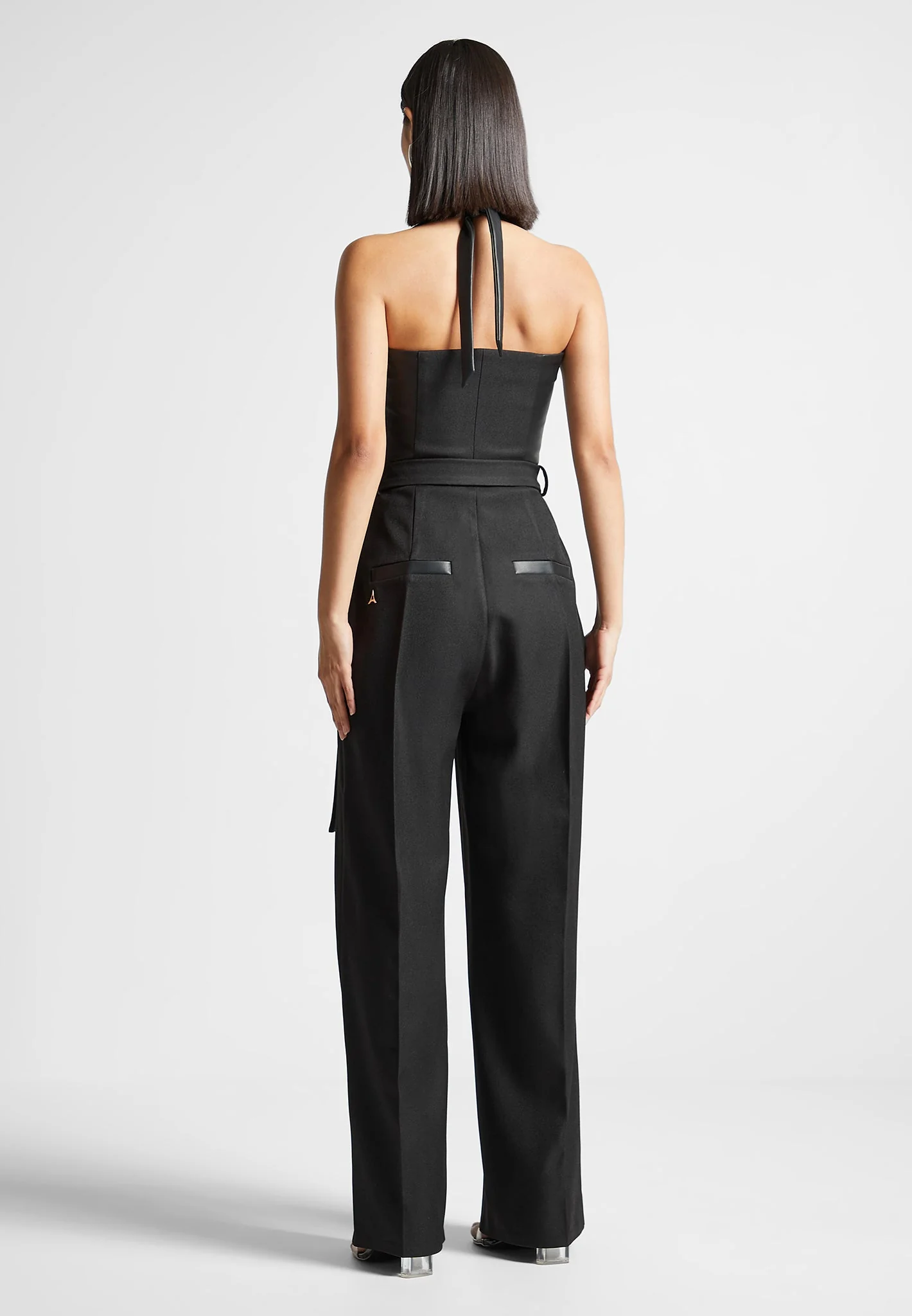 Sabine - Tailored Pleat Jumpsuit with Belt - Black - Image 4