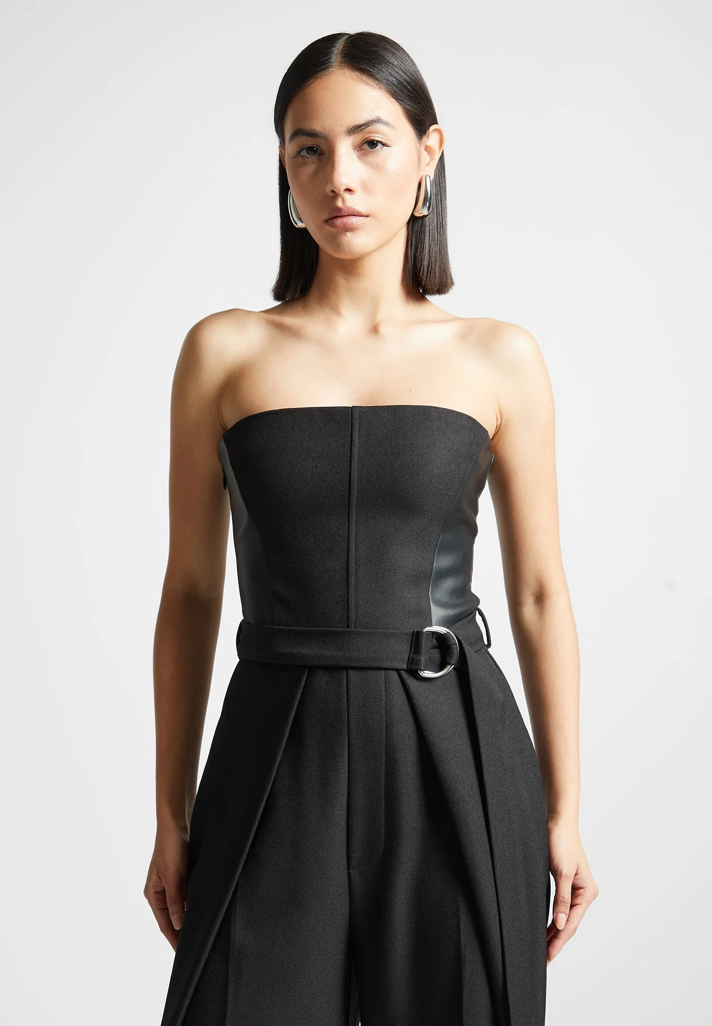 Sabine - Tailored Pleat Jumpsuit with Belt - Black - Image 5