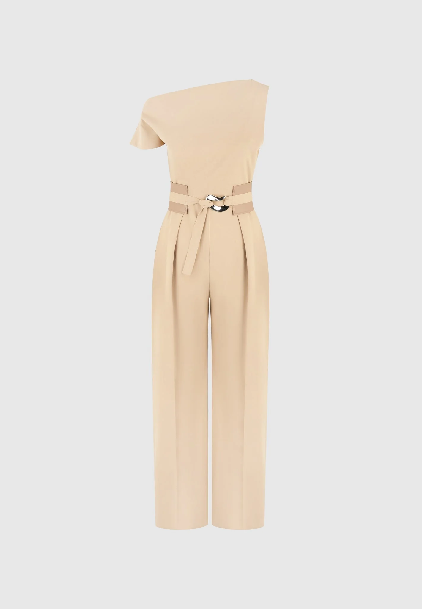 Valerie - Tailored Off Shoulder Jumpsuit with Belt - Beige - Image 5