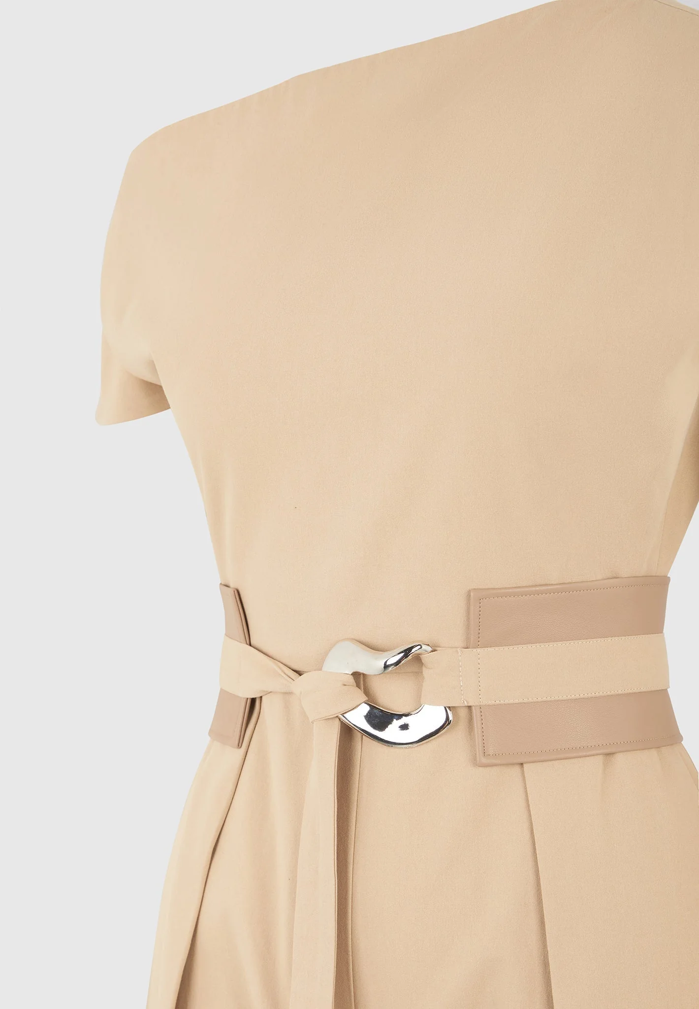 Valerie - Tailored Off Shoulder Jumpsuit with Belt - Beige - Image 6