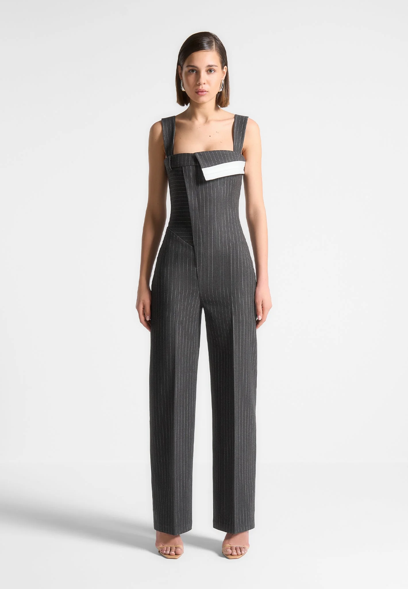 Camille - Tailored Pinstripe Jumpsuit - Grey - Image 2