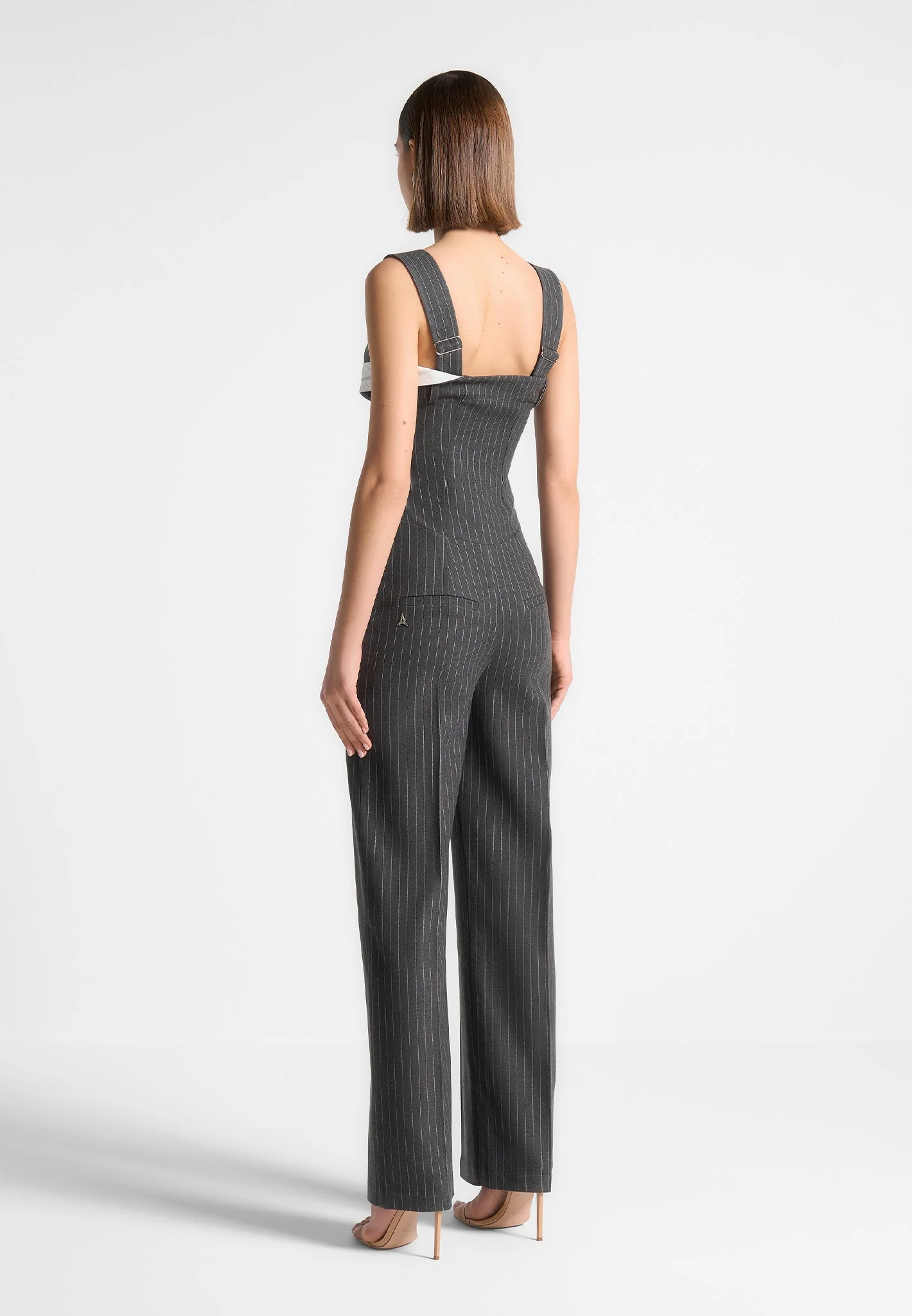 Camille - Tailored Pinstripe Jumpsuit - Grey - Image 5