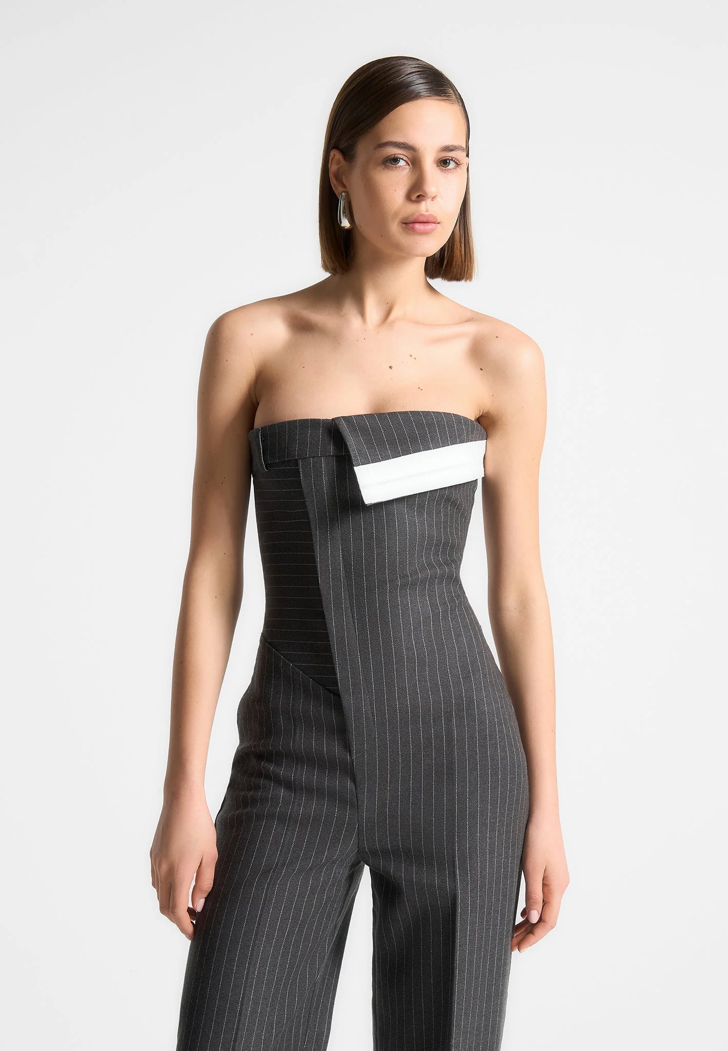 Camille - Tailored Pinstripe Jumpsuit - Grey - Image 6