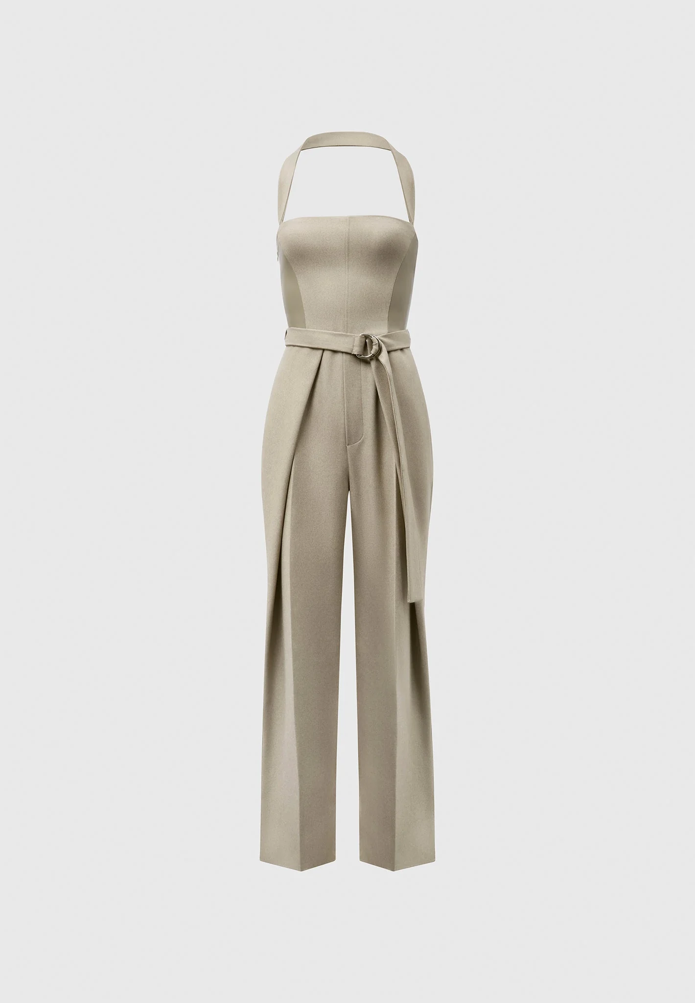Sabine - Tailored Pleat Jumpsuit with Belt - Beige - Image 4
