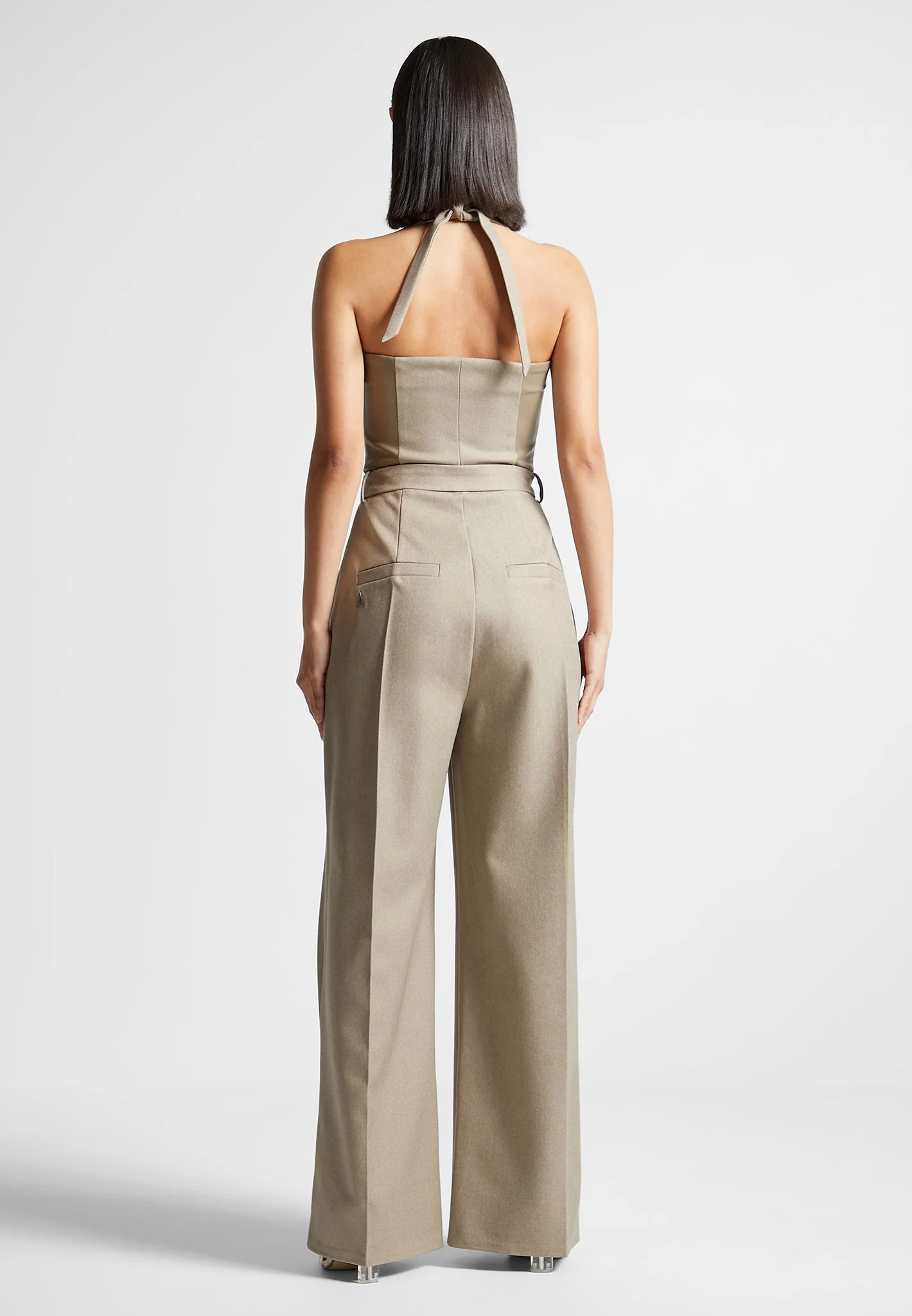 Sabine - Tailored Pleat Jumpsuit with Belt - Beige - Image 5