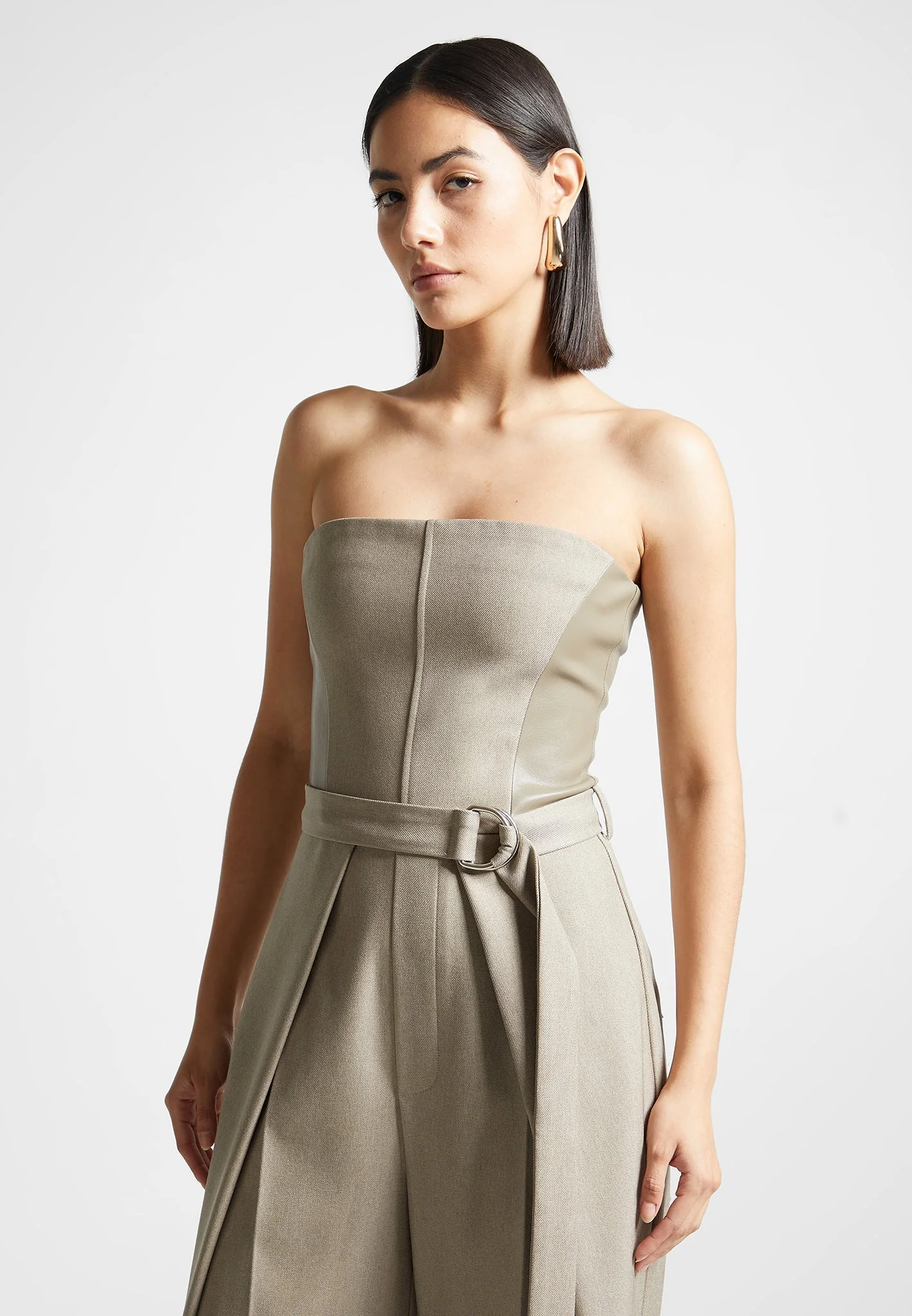 Sabine - Tailored Pleat Jumpsuit with Belt - Beige - Image 6