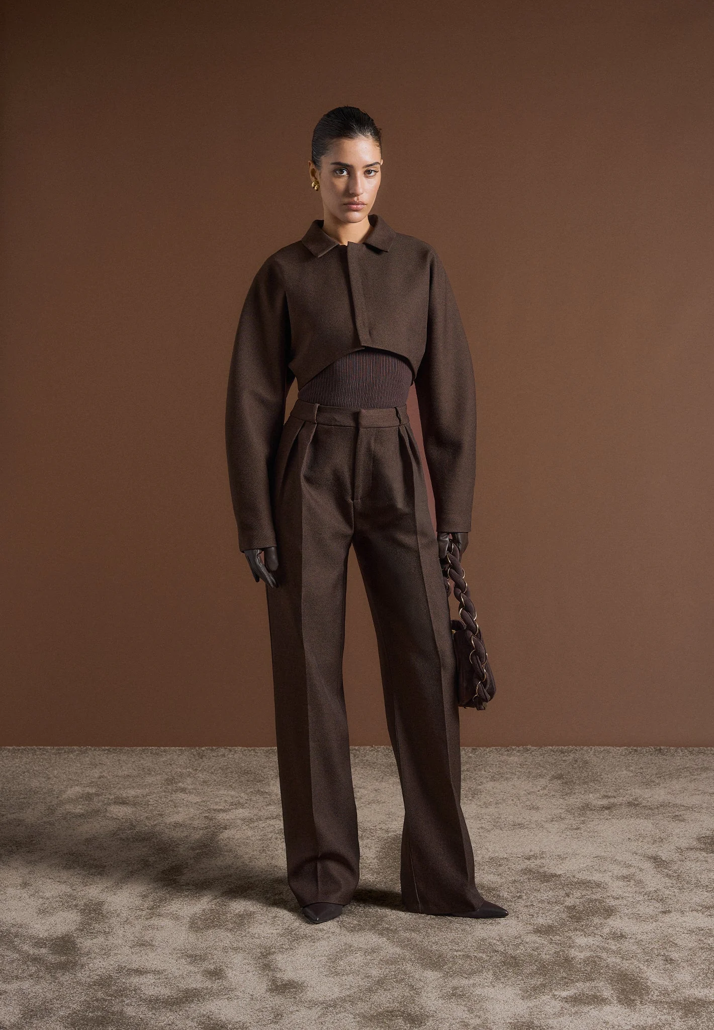 Elya - Tailored Super Cropped Jacket - Brown - Image 3